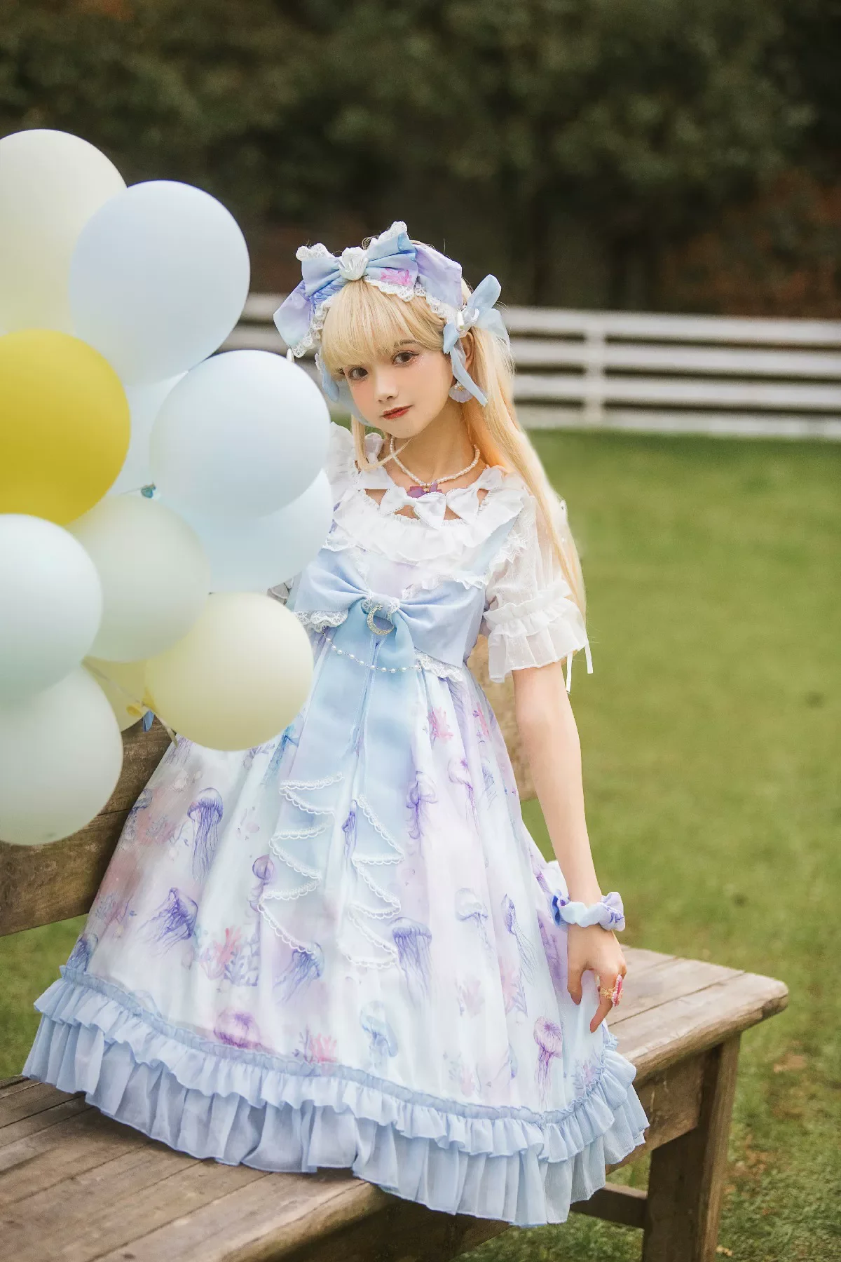 Coral Jellyfish - Sweet Lolita High-waist JSK Dress, Jellyfish & Coral Print - Image 13