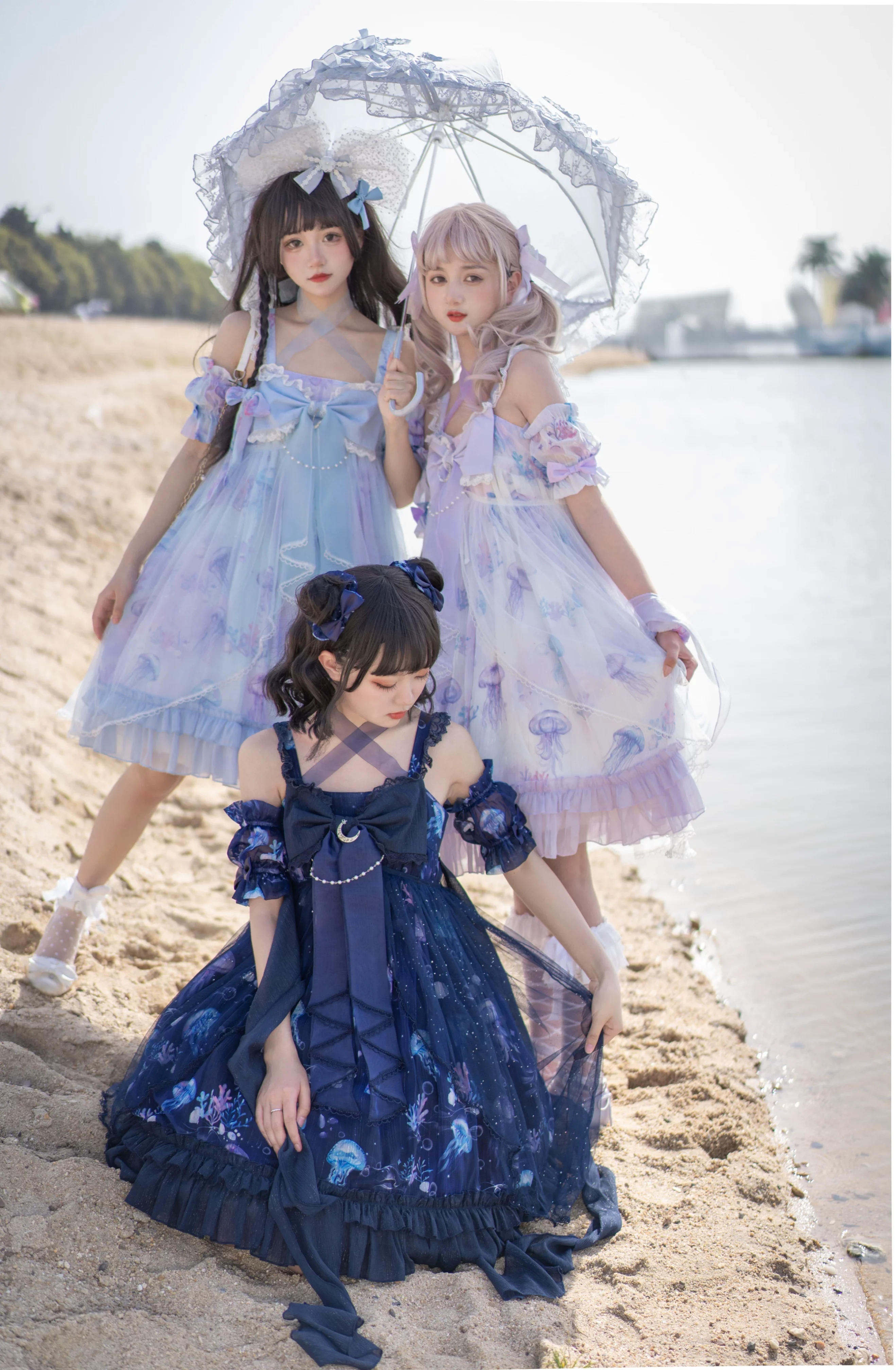 Coral Jellyfish - Sweet Lolita High-waist JSK Dress, Jellyfish & Coral Print - Image 21