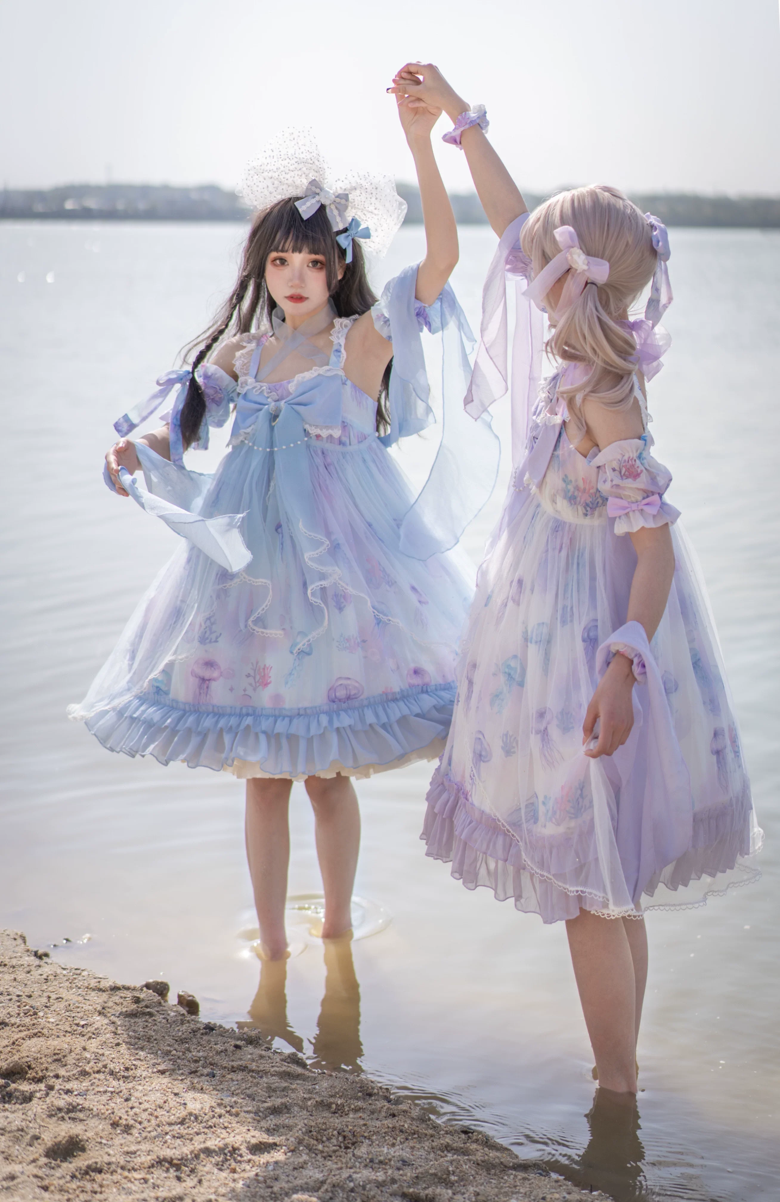 Coral Jellyfish - Sweet Lolita High-waist JSK Dress, Jellyfish & Coral Print - Image 22