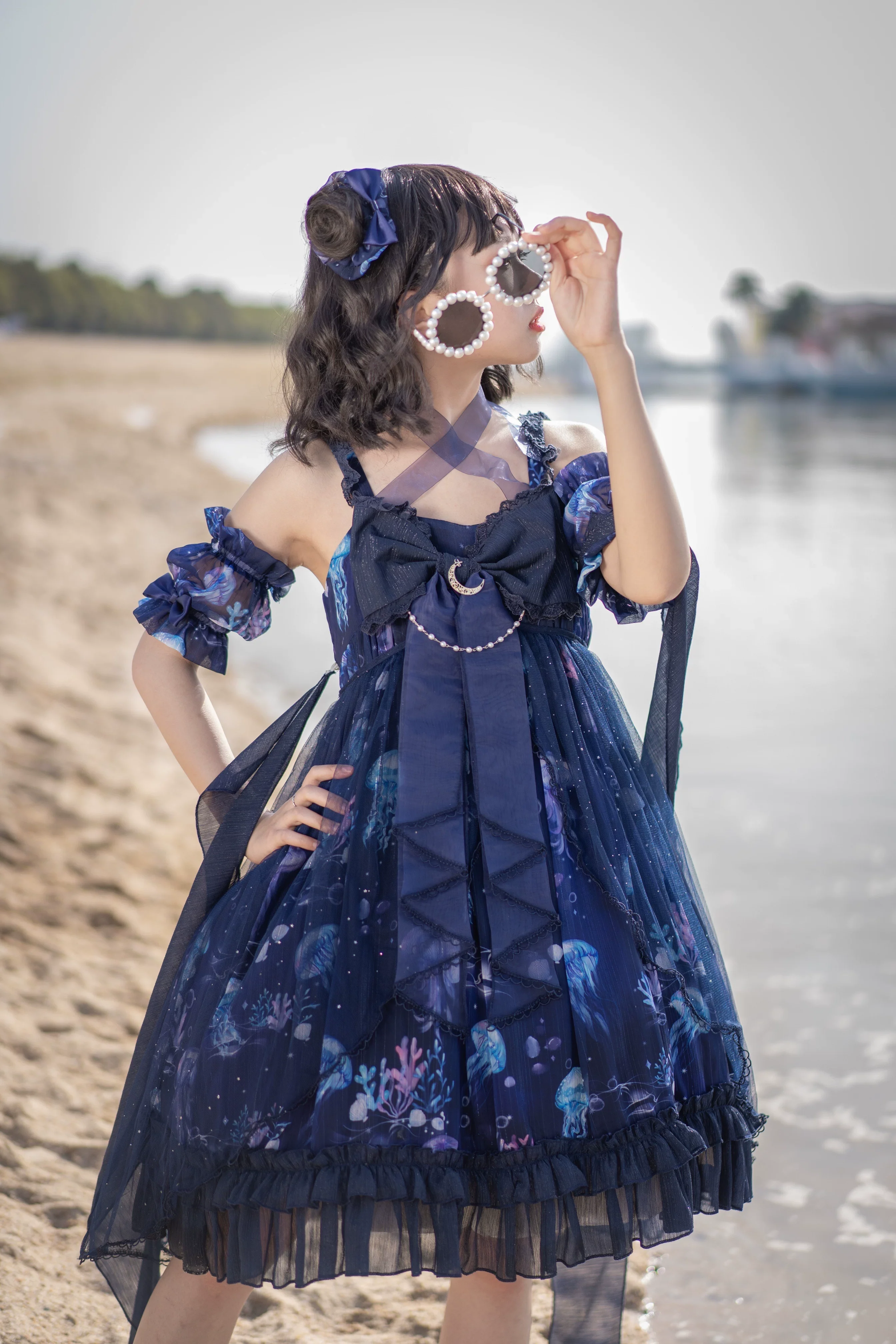 Coral Jellyfish - Sweet Lolita High-waist JSK Dress, Jellyfish & Coral Print - Image 24