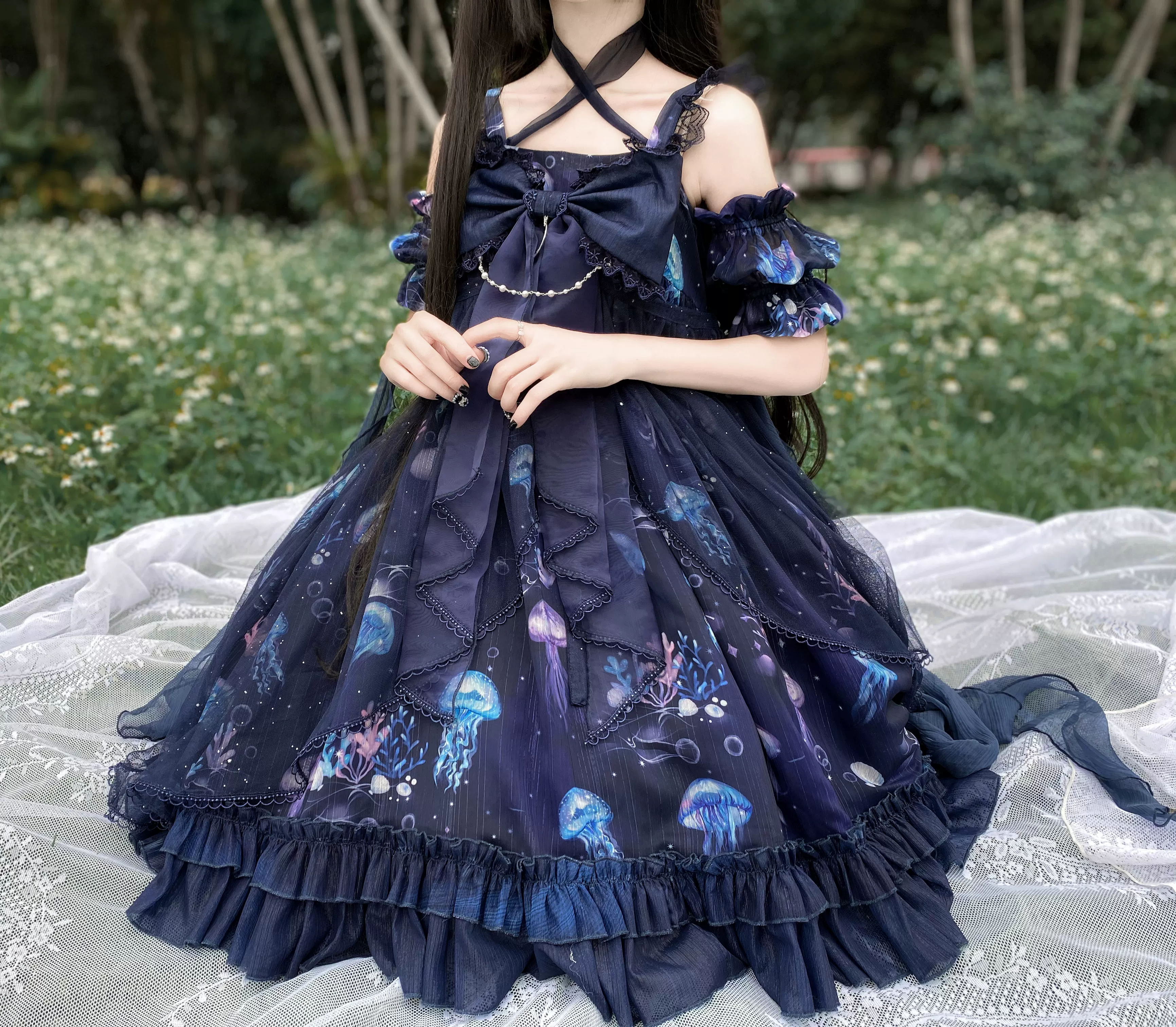 Coral Jellyfish - Sweet Lolita High-waist JSK Dress, Jellyfish & Coral Print - Image 26