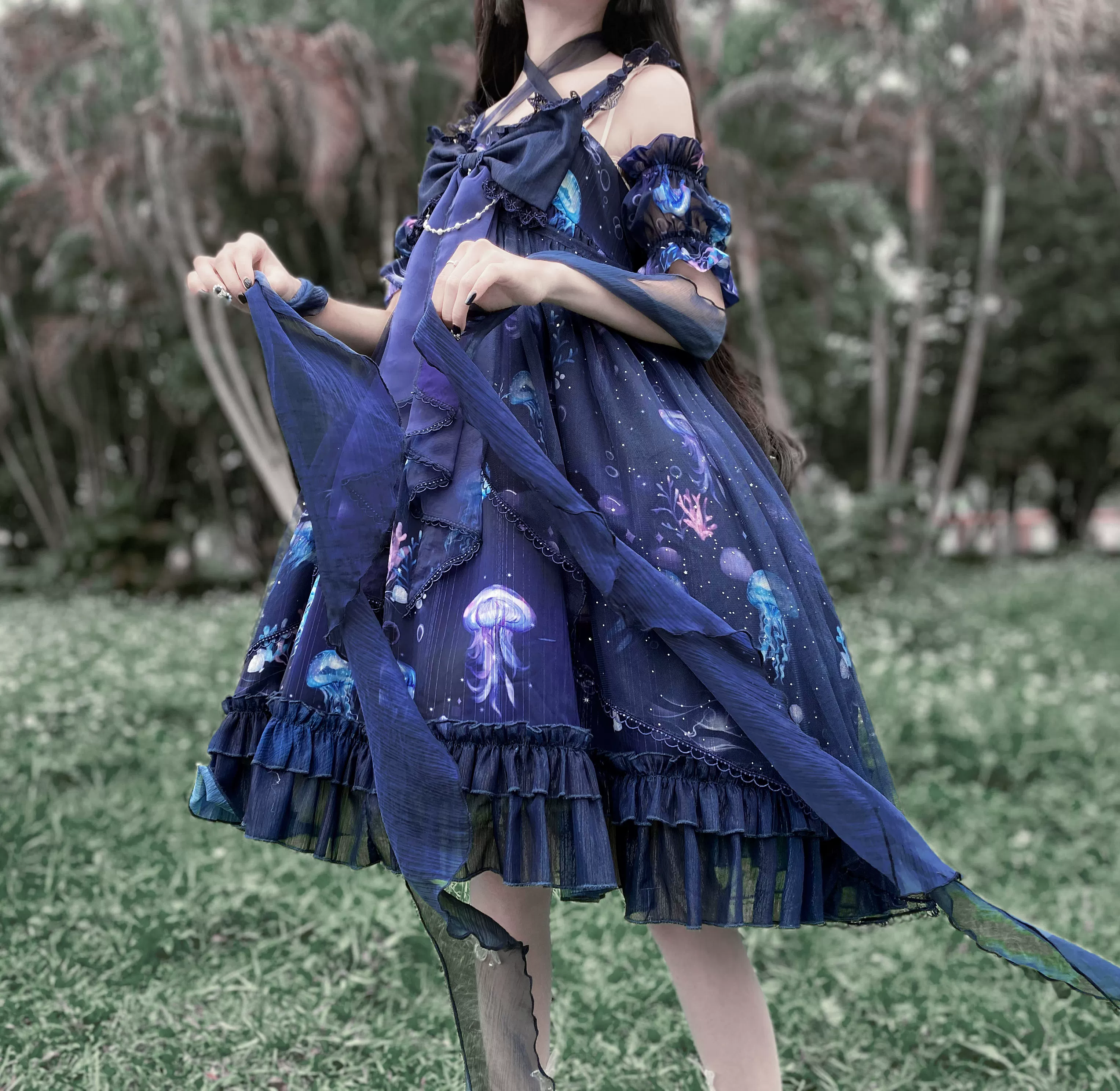 Coral Jellyfish - Sweet Lolita High-waist JSK Dress, Jellyfish & Coral Print - Image 27