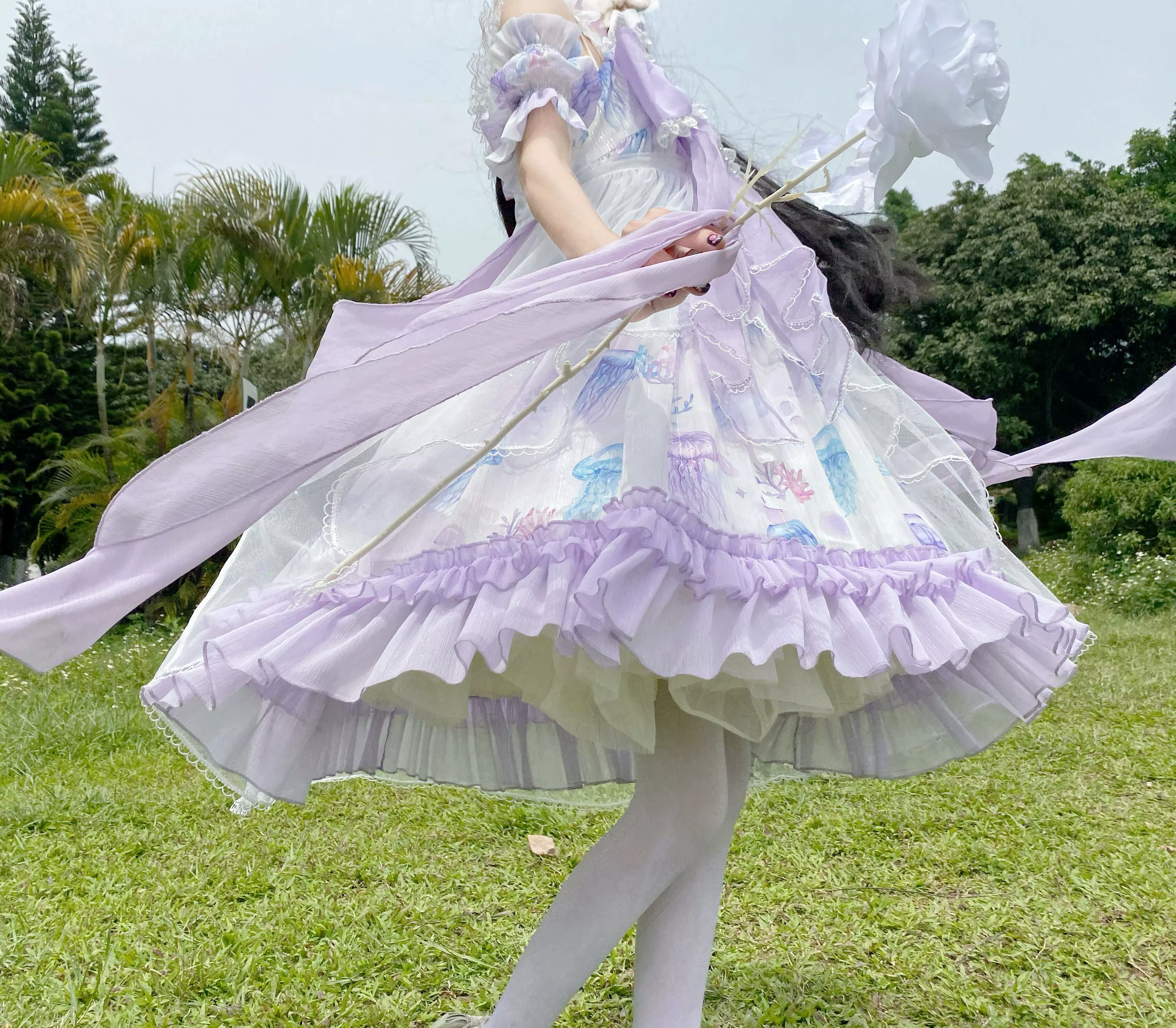 Coral Jellyfish - Sweet Lolita High-waist JSK Dress, Jellyfish & Coral Print - Image 28