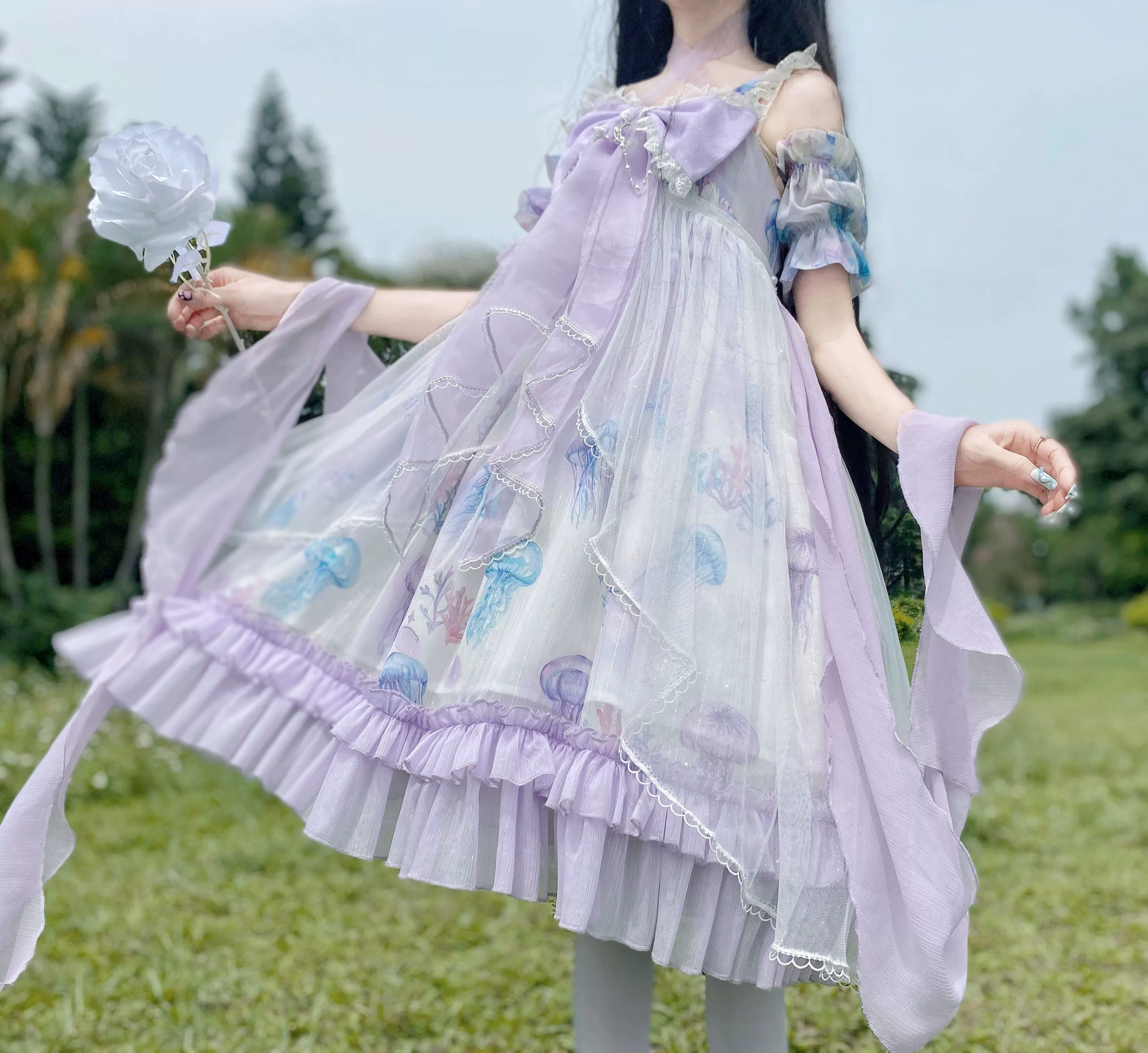Coral Jellyfish - Sweet Lolita High-waist JSK Dress, Jellyfish & Coral Print - Image 29