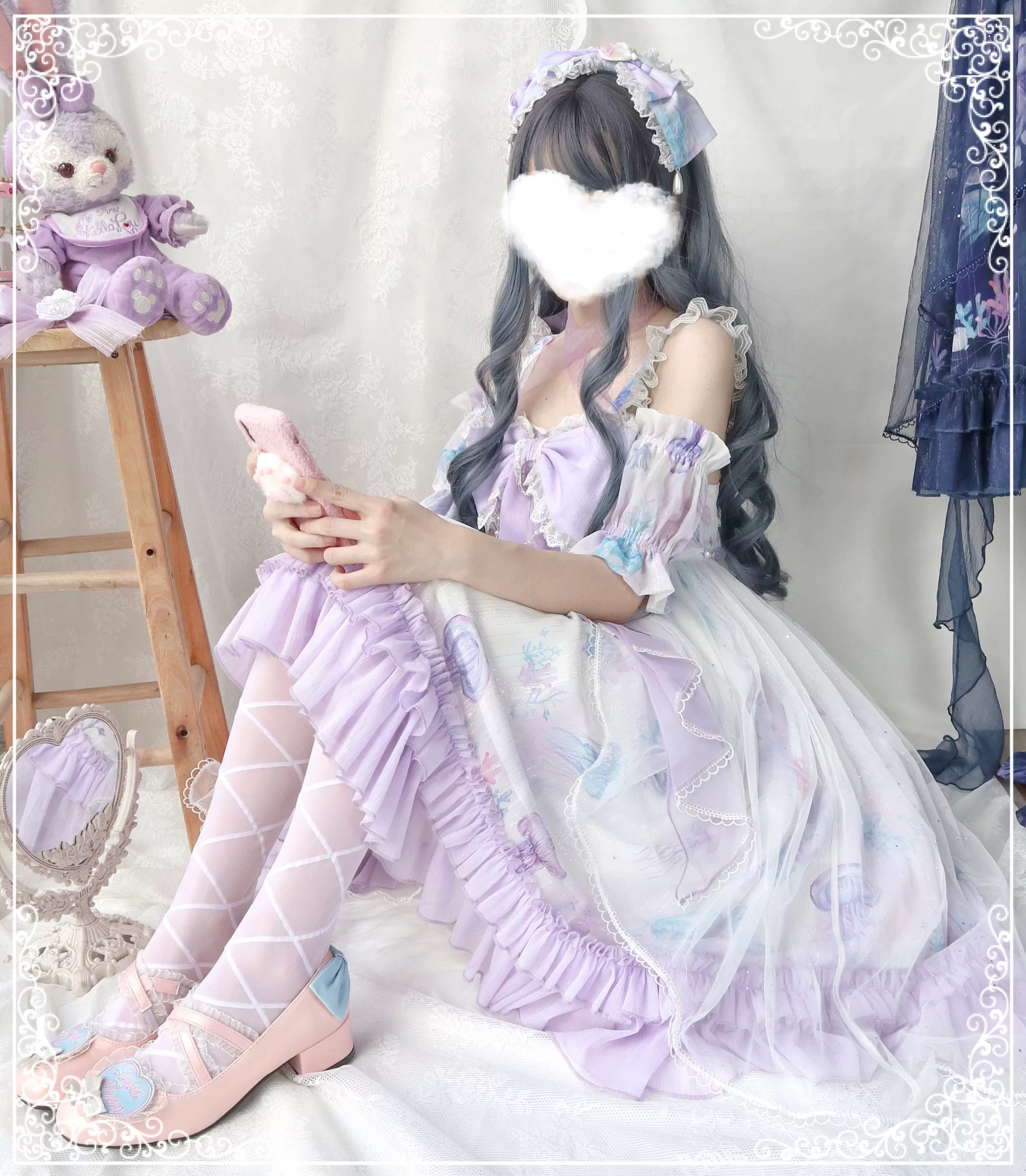 Coral Jellyfish - Sweet Lolita High-waist JSK Dress, Jellyfish & Coral Print - Image 31