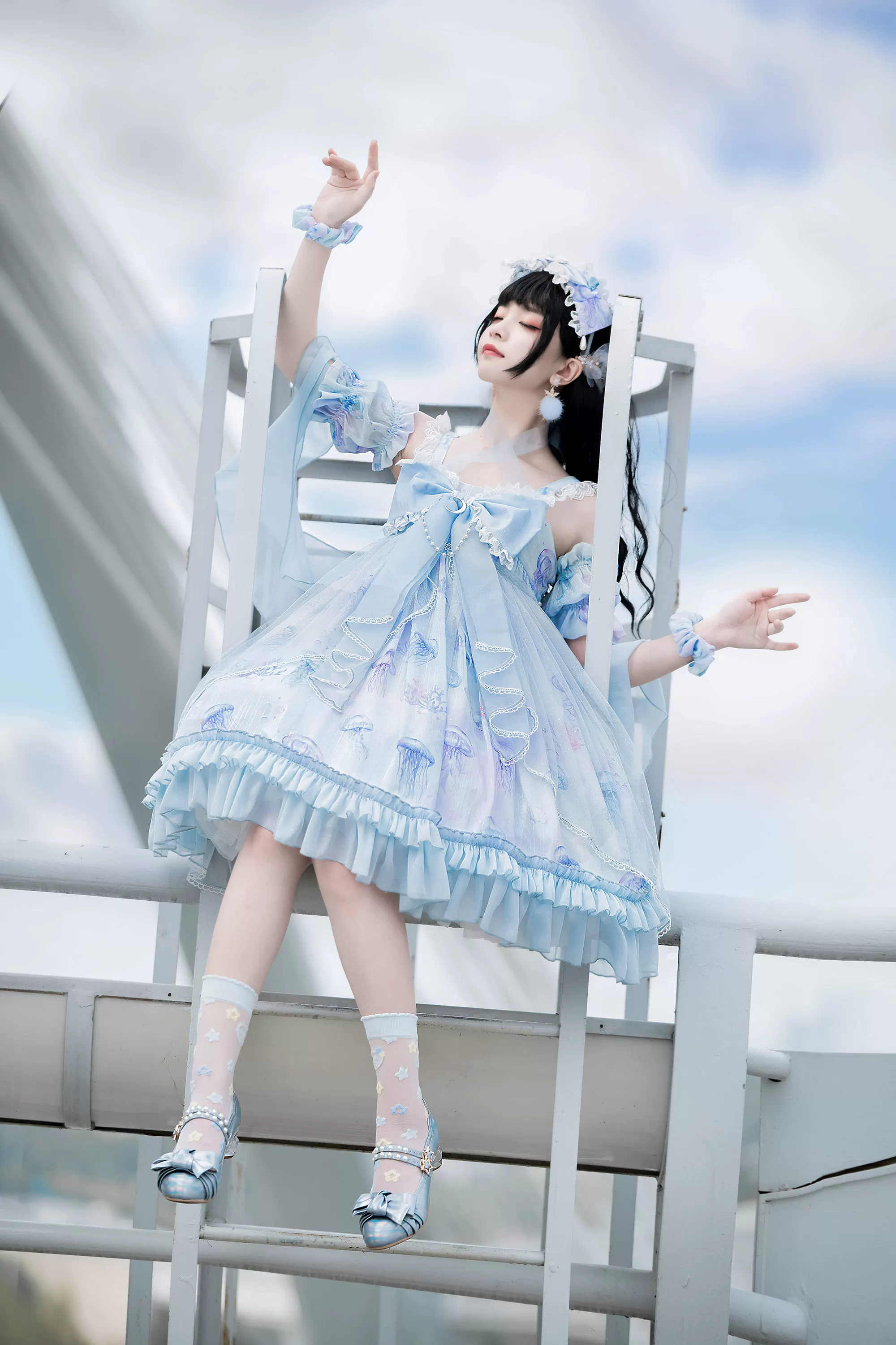 Coral Jellyfish - Sweet Lolita High-waist JSK Dress, Jellyfish & Coral Print - Image 42