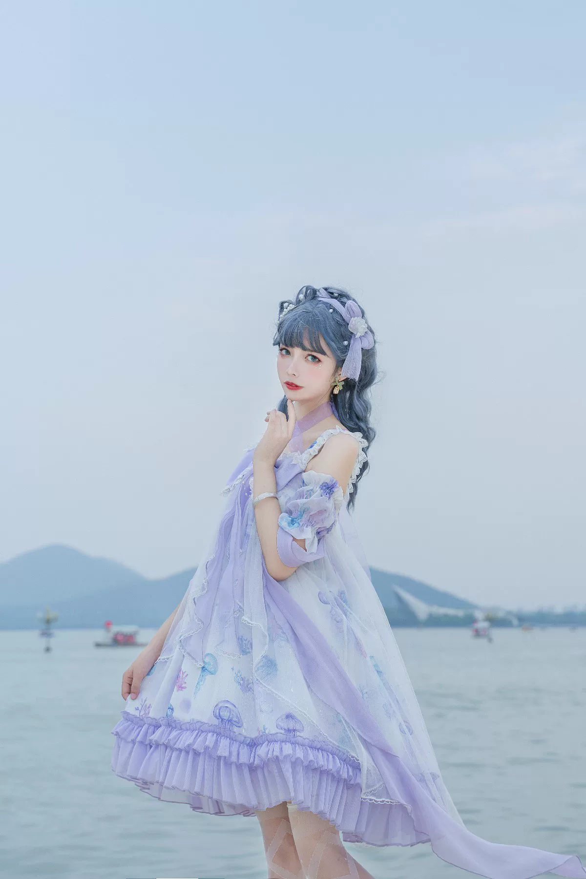 Coral Jellyfish - Sweet Lolita High-waist JSK Dress, Jellyfish & Coral Print - Image 43