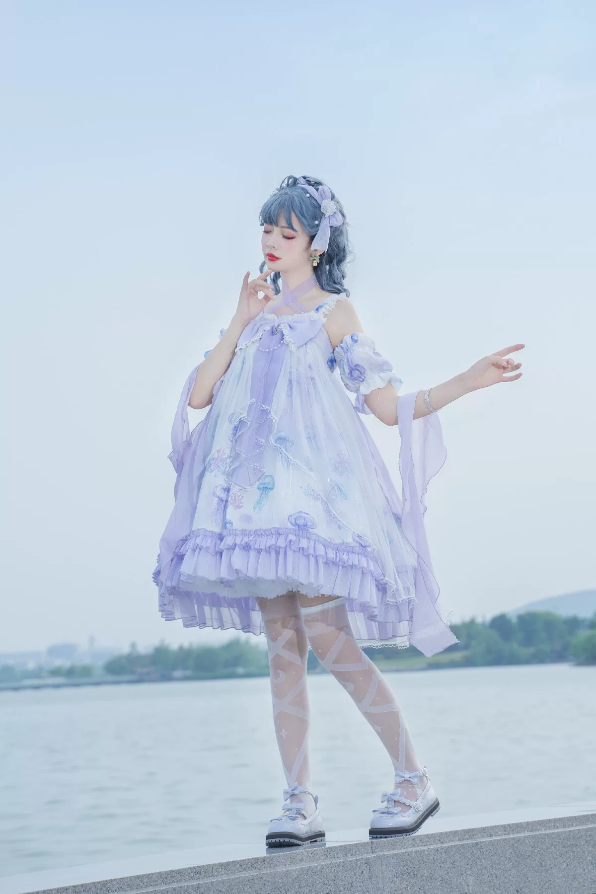 Coral Jellyfish - Sweet Lolita High-waist JSK Dress, Jellyfish & Coral Print - Image 45