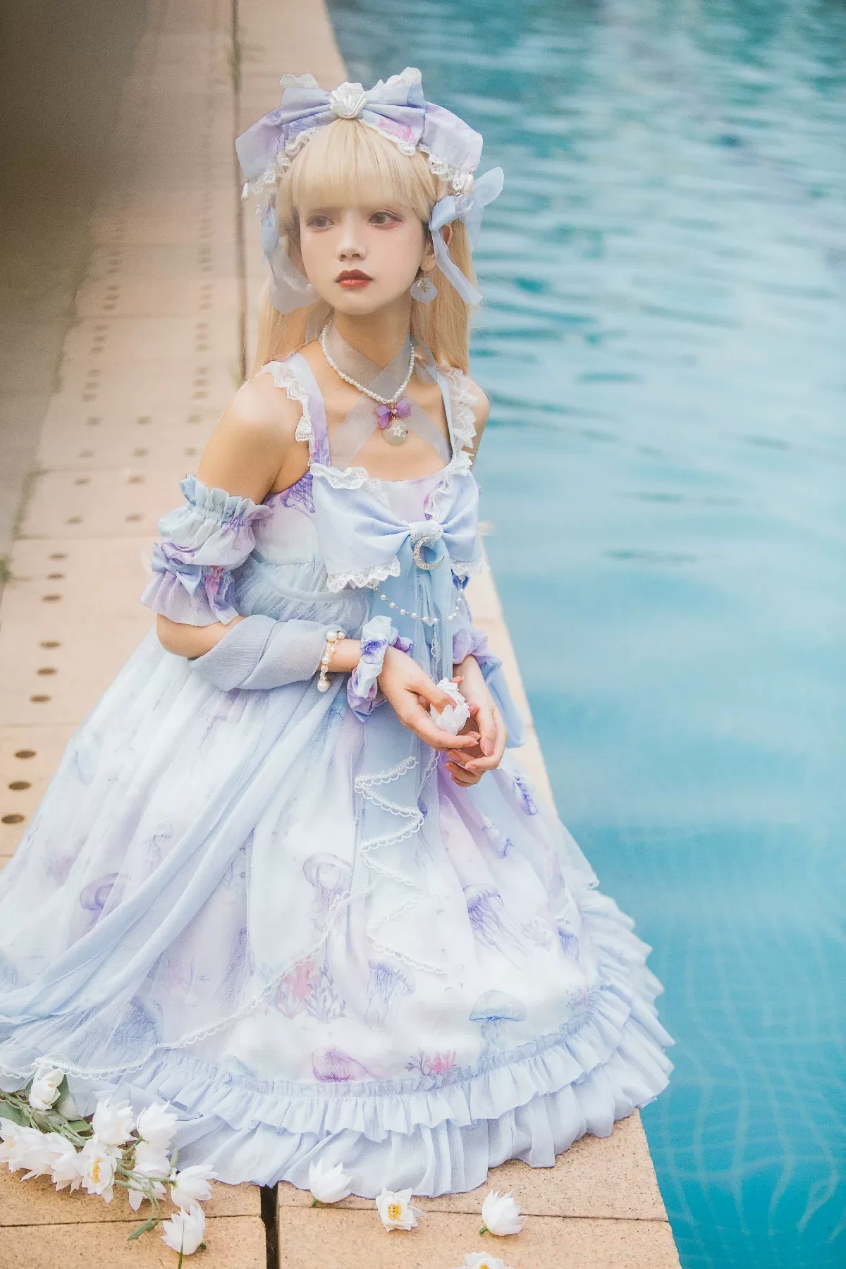 Coral Jellyfish - Sweet Lolita High-waist JSK Dress, Jellyfish & Coral Print - Image 47