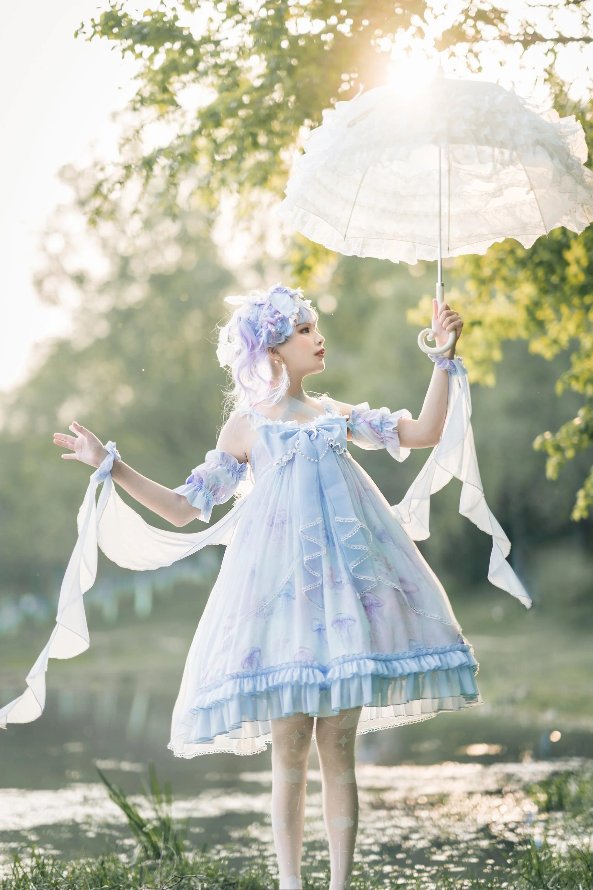 Coral Jellyfish - Sweet Lolita High-waist JSK Dress, Jellyfish & Coral Print - Image 49