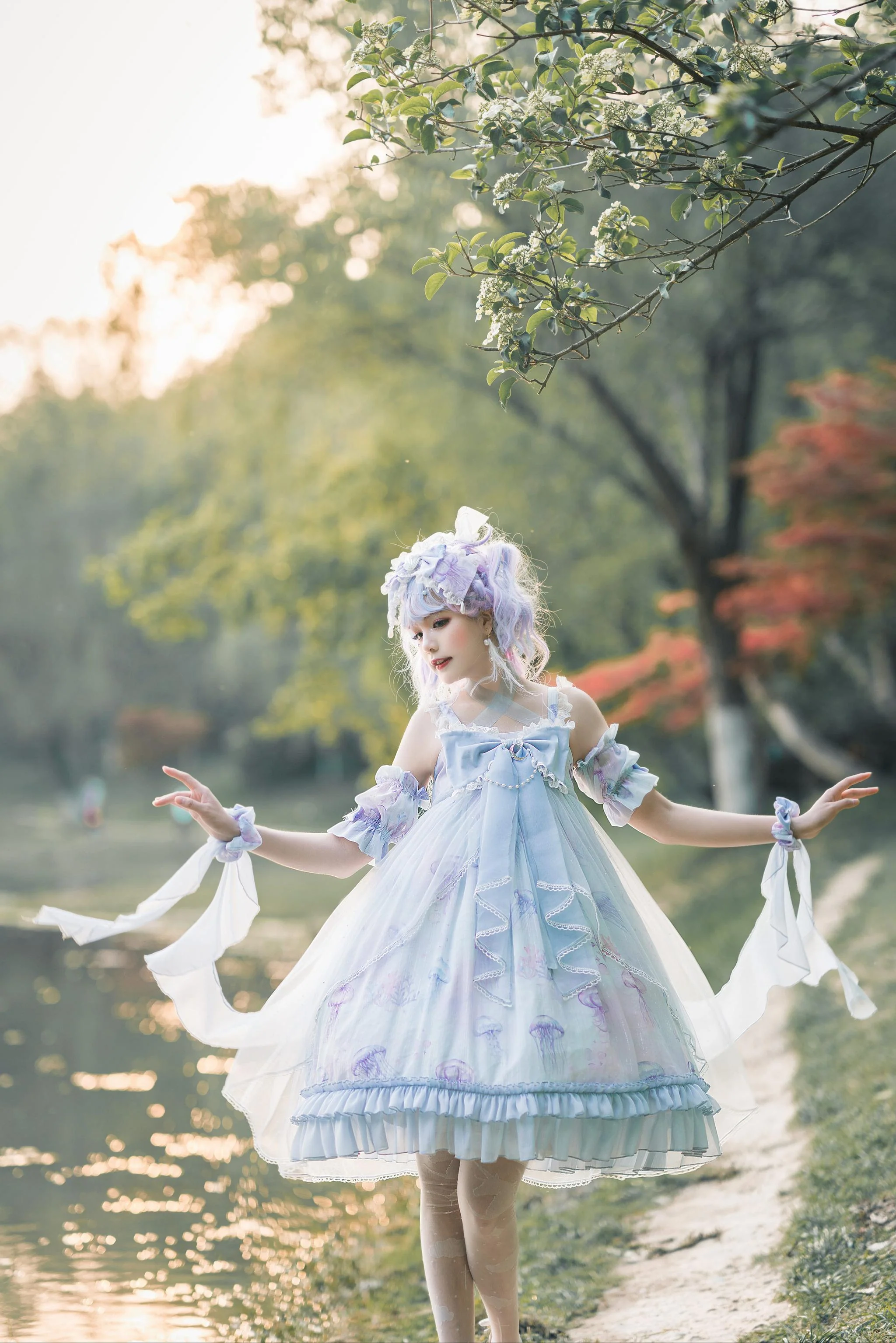 Coral Jellyfish - Sweet Lolita High-waist JSK Dress, Jellyfish & Coral Print - Image 50