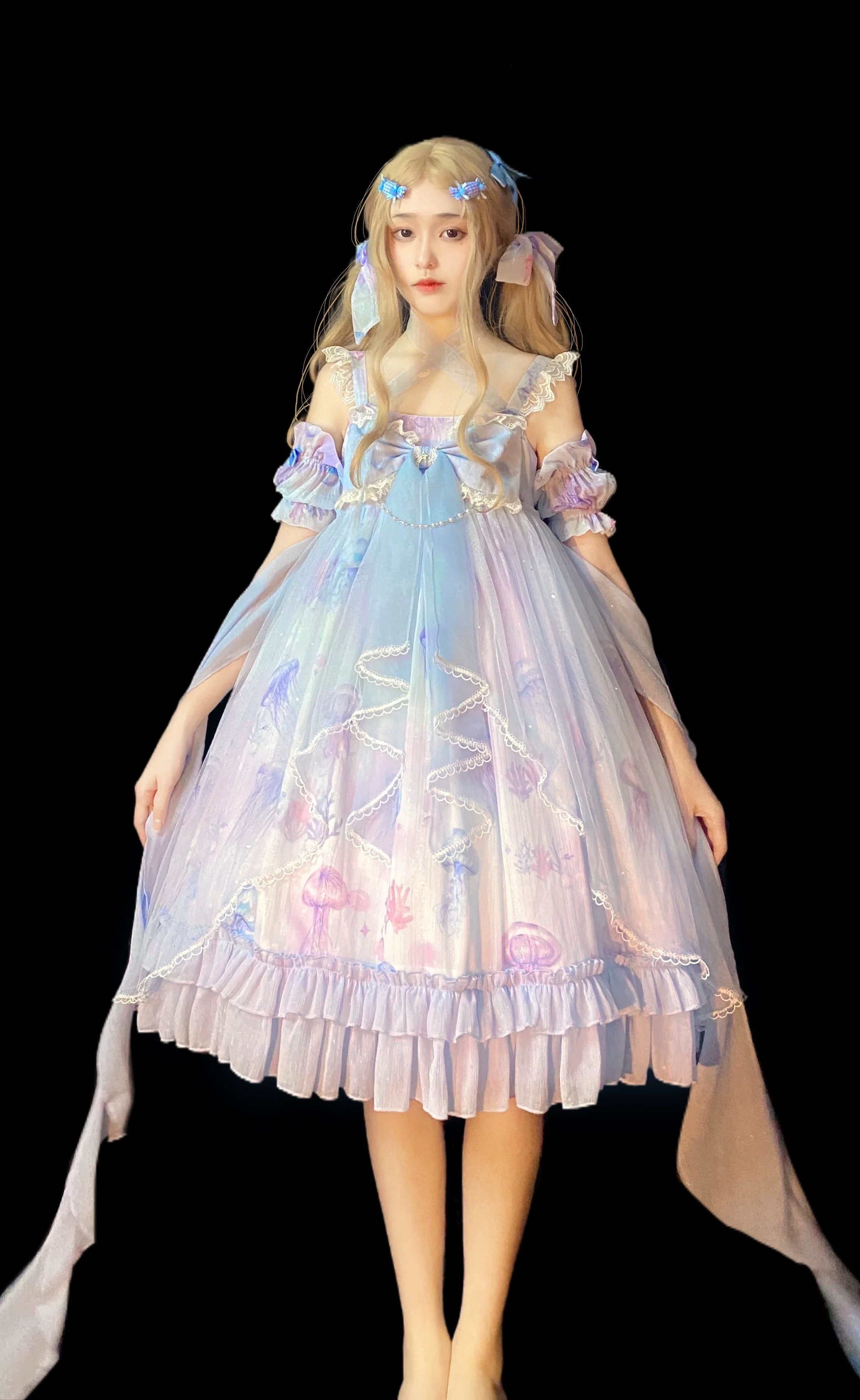 Coral Jellyfish - Sweet Lolita High-waist JSK Dress, Jellyfish & Coral Print - Image 52