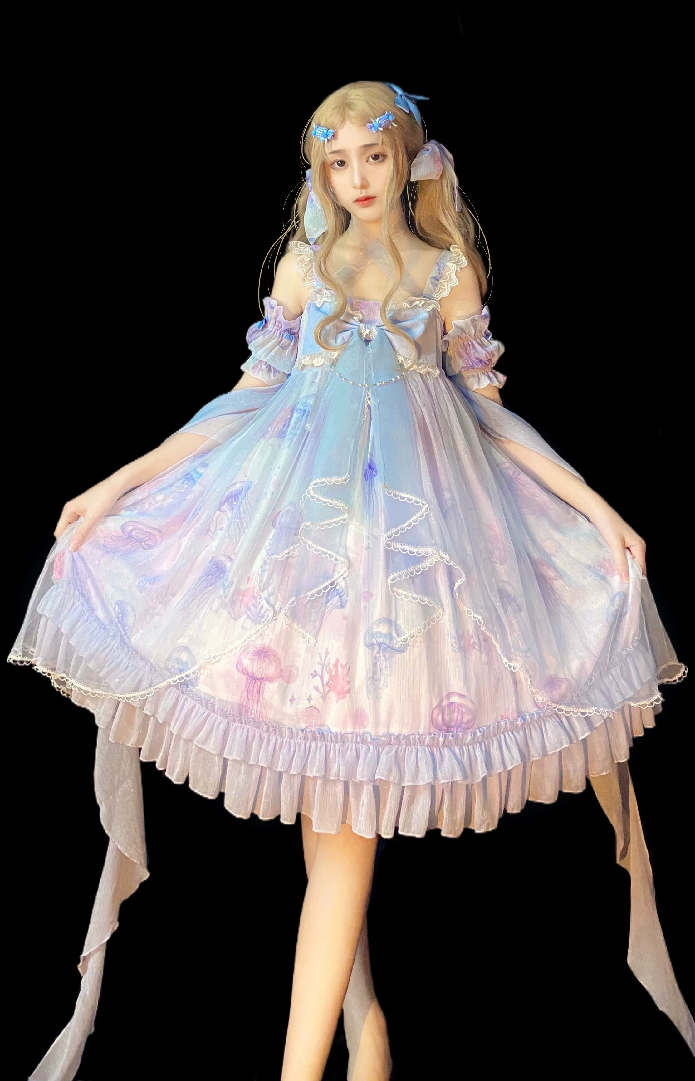 Coral Jellyfish - Sweet Lolita High-waist JSK Dress, Jellyfish & Coral Print - Image 53