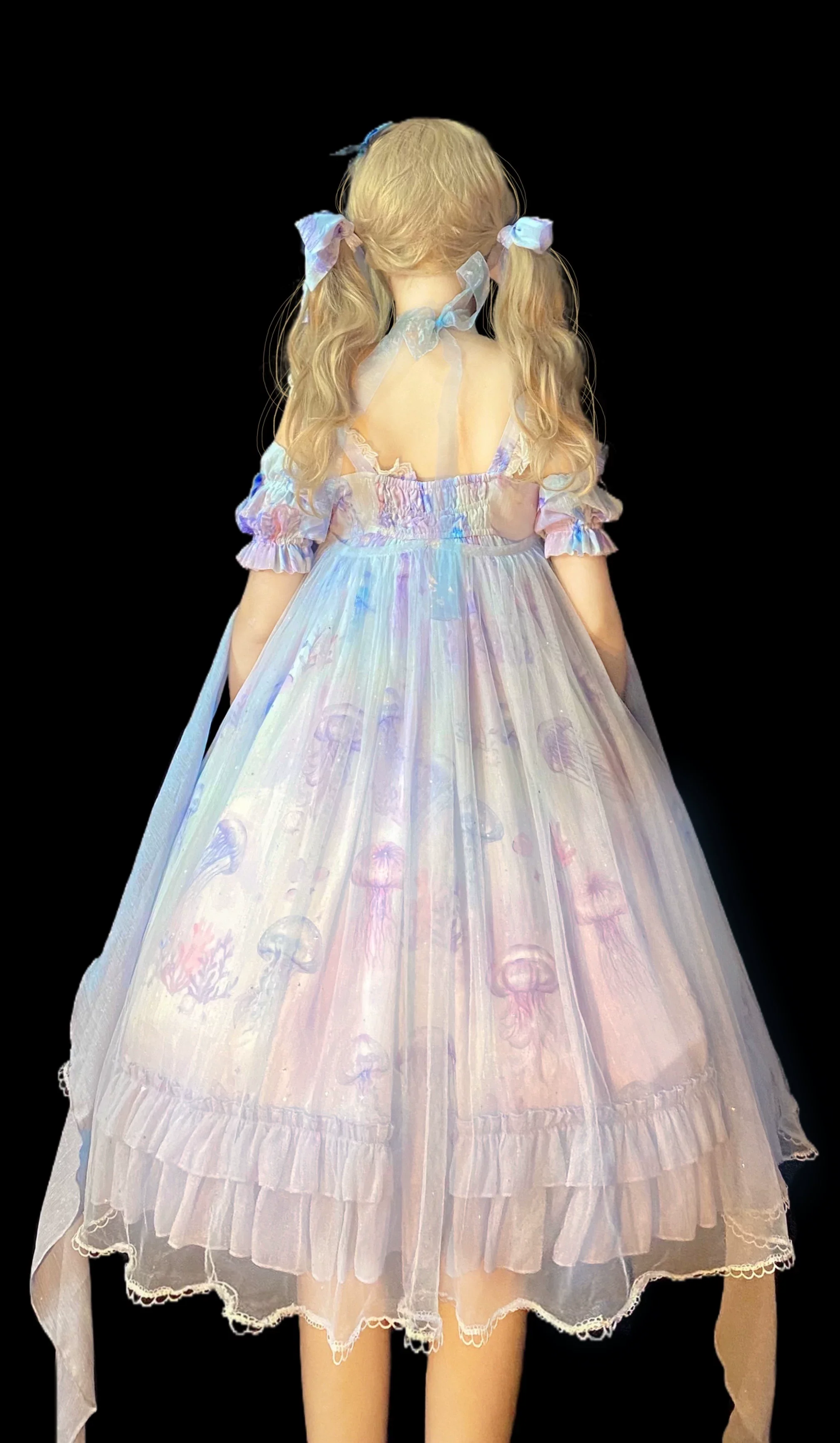 Coral Jellyfish - Sweet Lolita High-waist JSK Dress, Jellyfish & Coral Print - Image 54