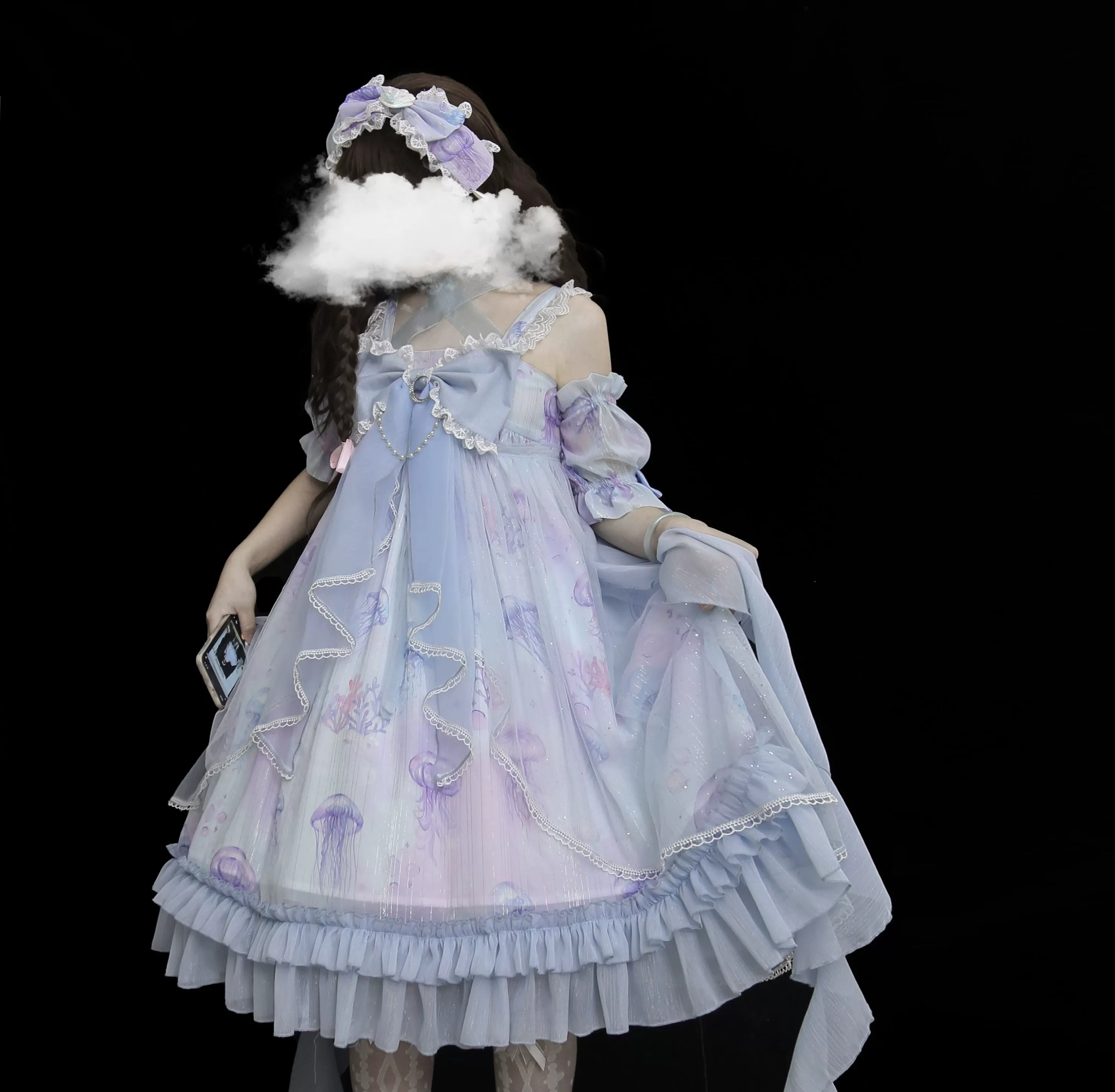 Coral Jellyfish - Sweet Lolita High-waist JSK Dress, Jellyfish & Coral Print - Image 55