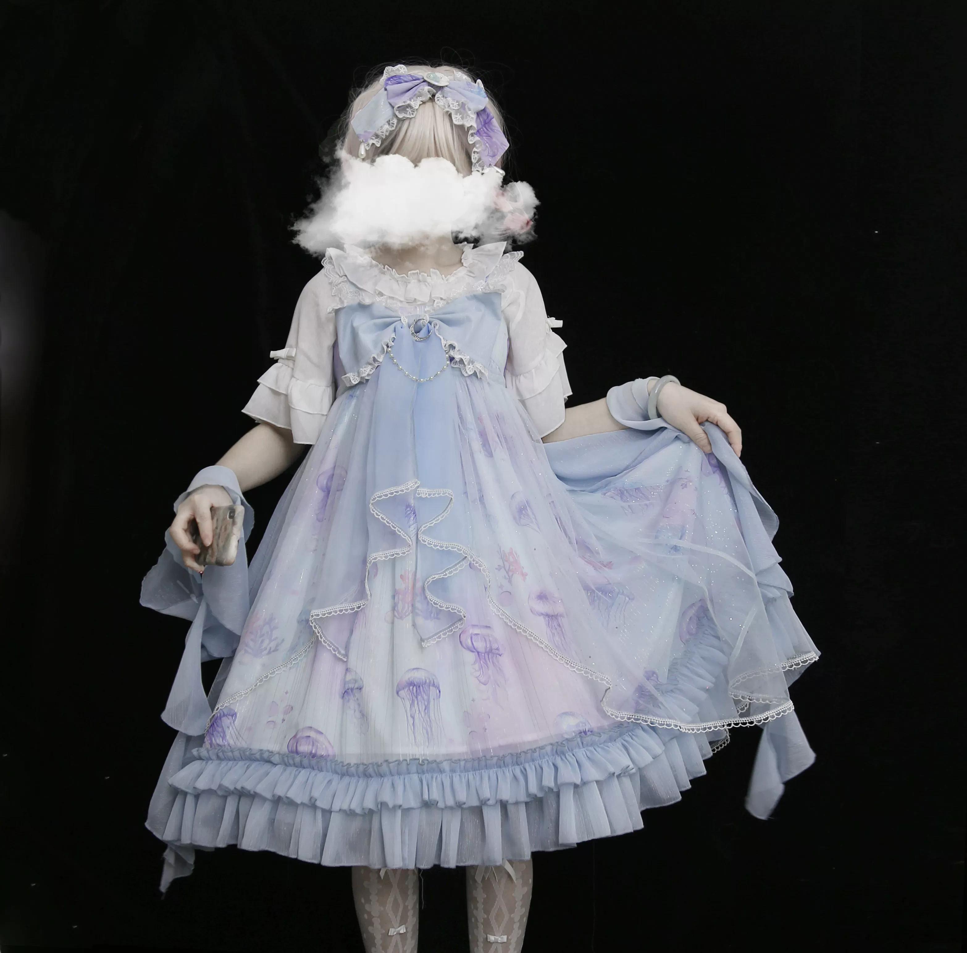 Coral Jellyfish - Sweet Lolita High-waist JSK Dress, Jellyfish & Coral Print - Image 56