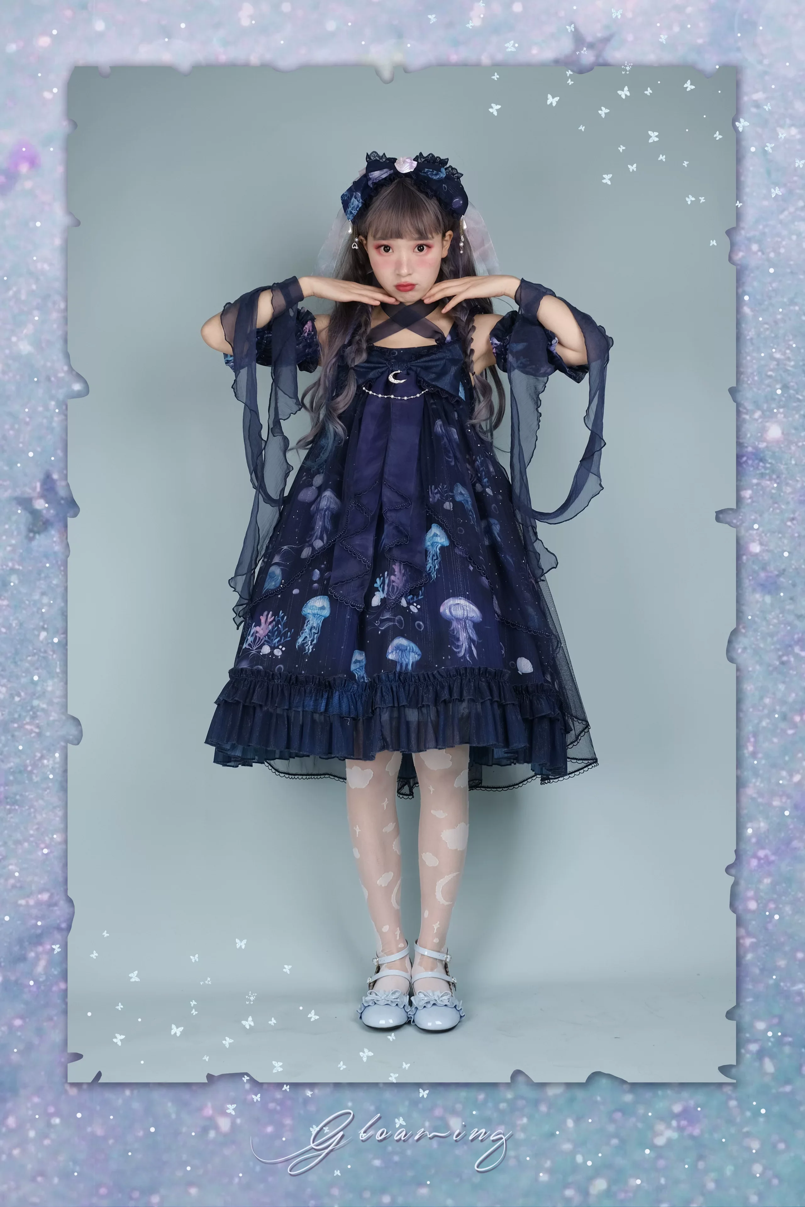Coral Jellyfish - Sweet Lolita High-waist JSK Dress, Jellyfish & Coral Print - Image 59