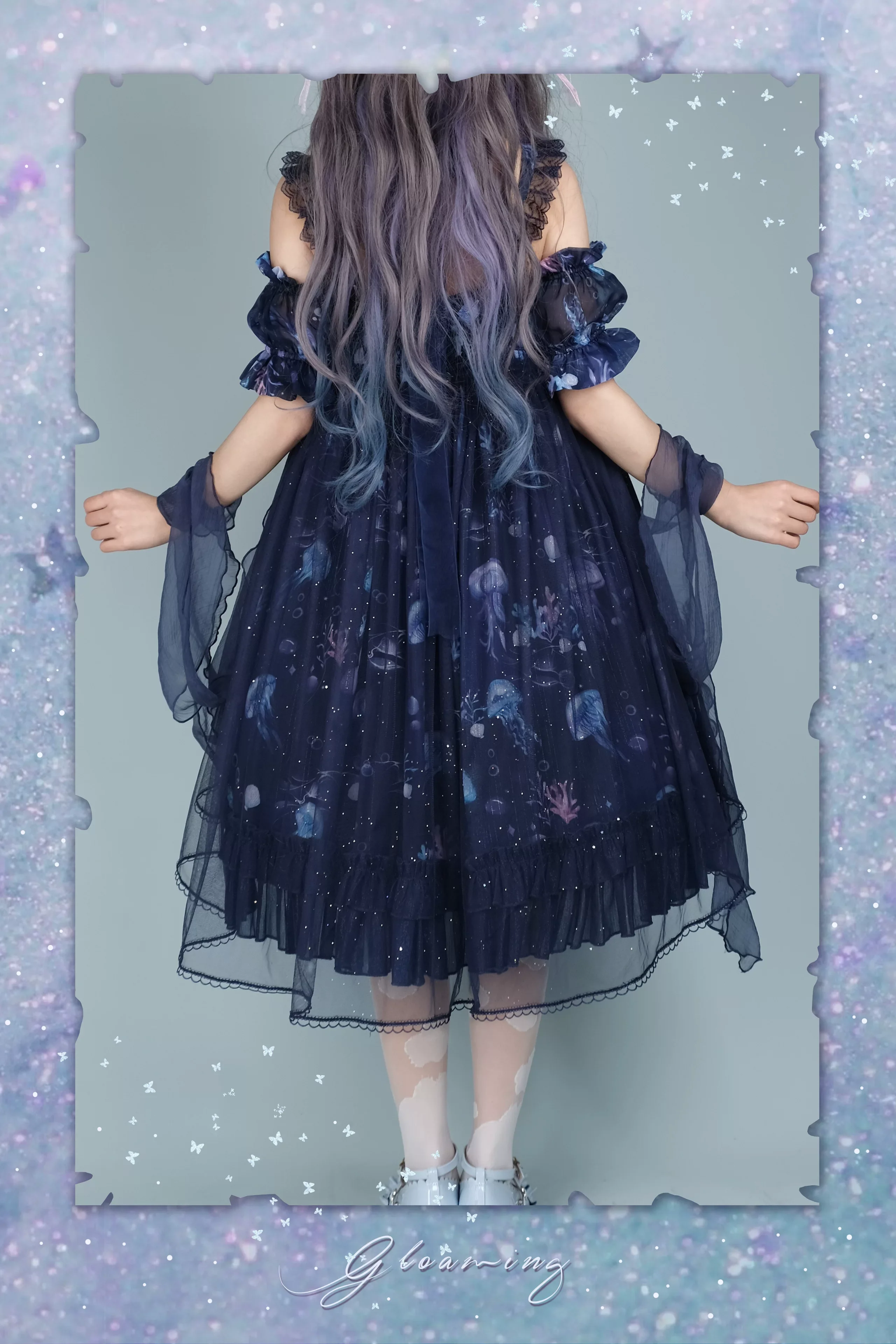 Coral Jellyfish - Sweet Lolita High-waist JSK Dress, Jellyfish & Coral Print - Image 60