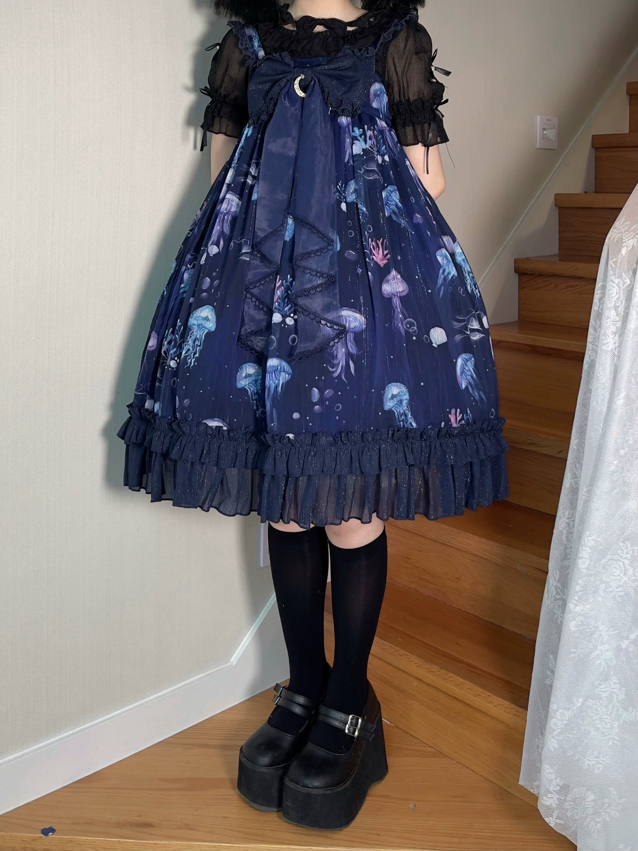 Coral Jellyfish - Sweet Lolita High-waist JSK Dress, Jellyfish & Coral Print - Image 61