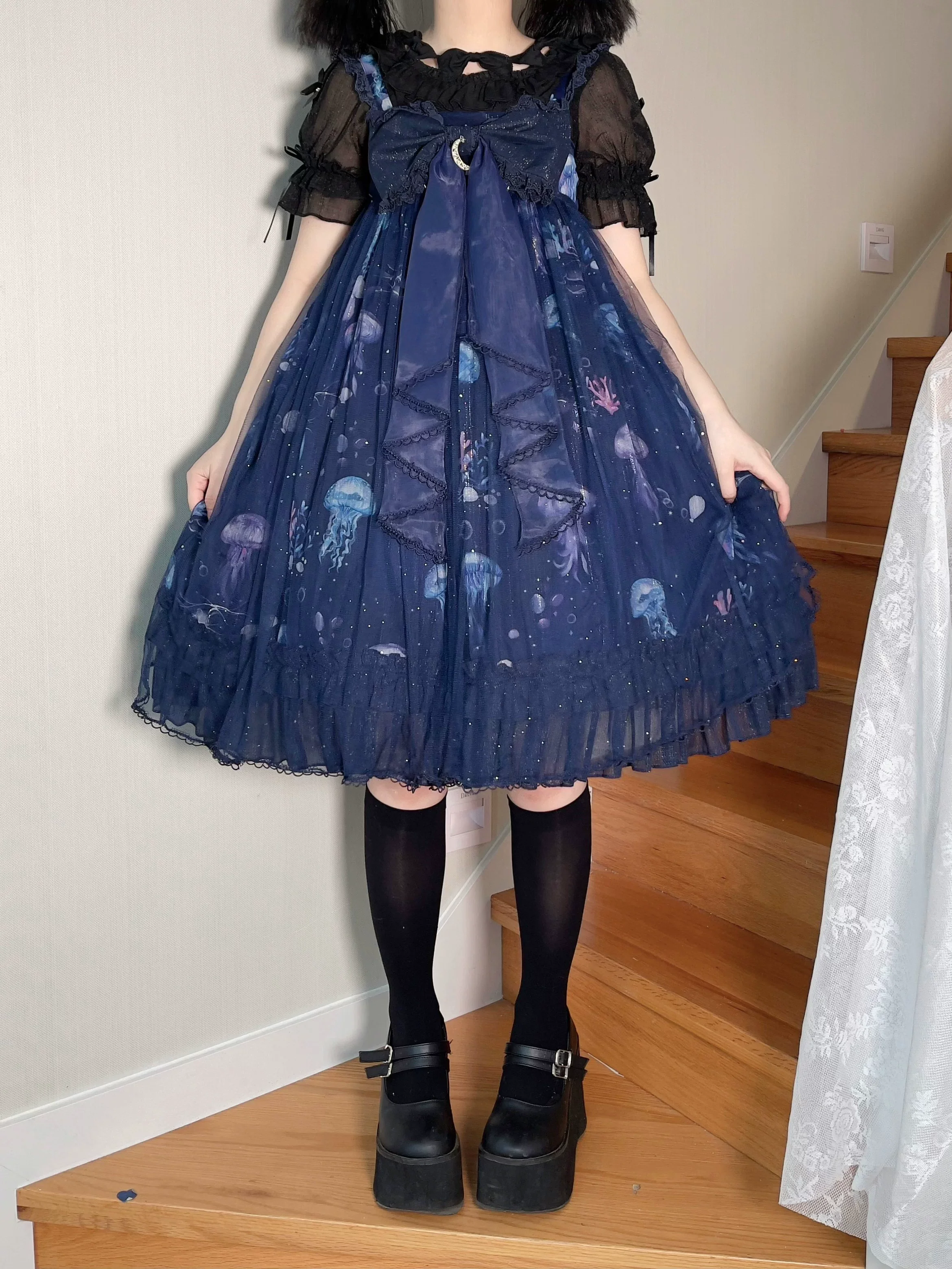 Coral Jellyfish - Sweet Lolita High-waist JSK Dress, Jellyfish & Coral Print - Image 62