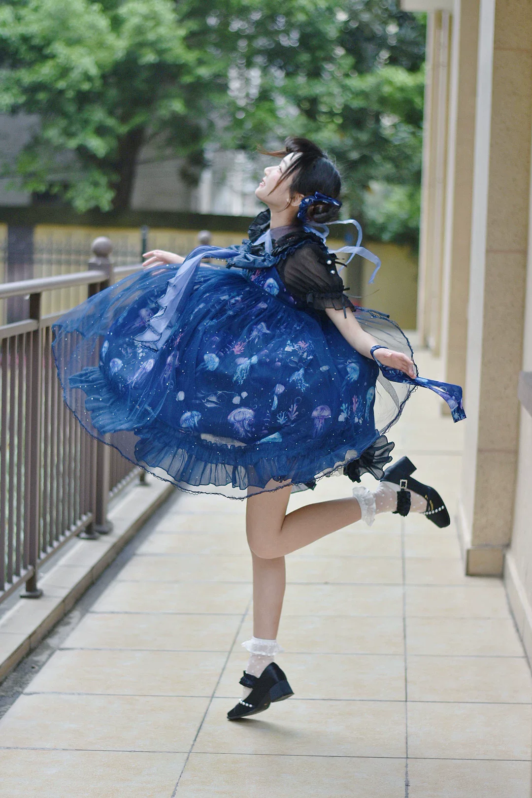 Coral Jellyfish - Sweet Lolita High-waist JSK Dress, Jellyfish & Coral Print - Image 64