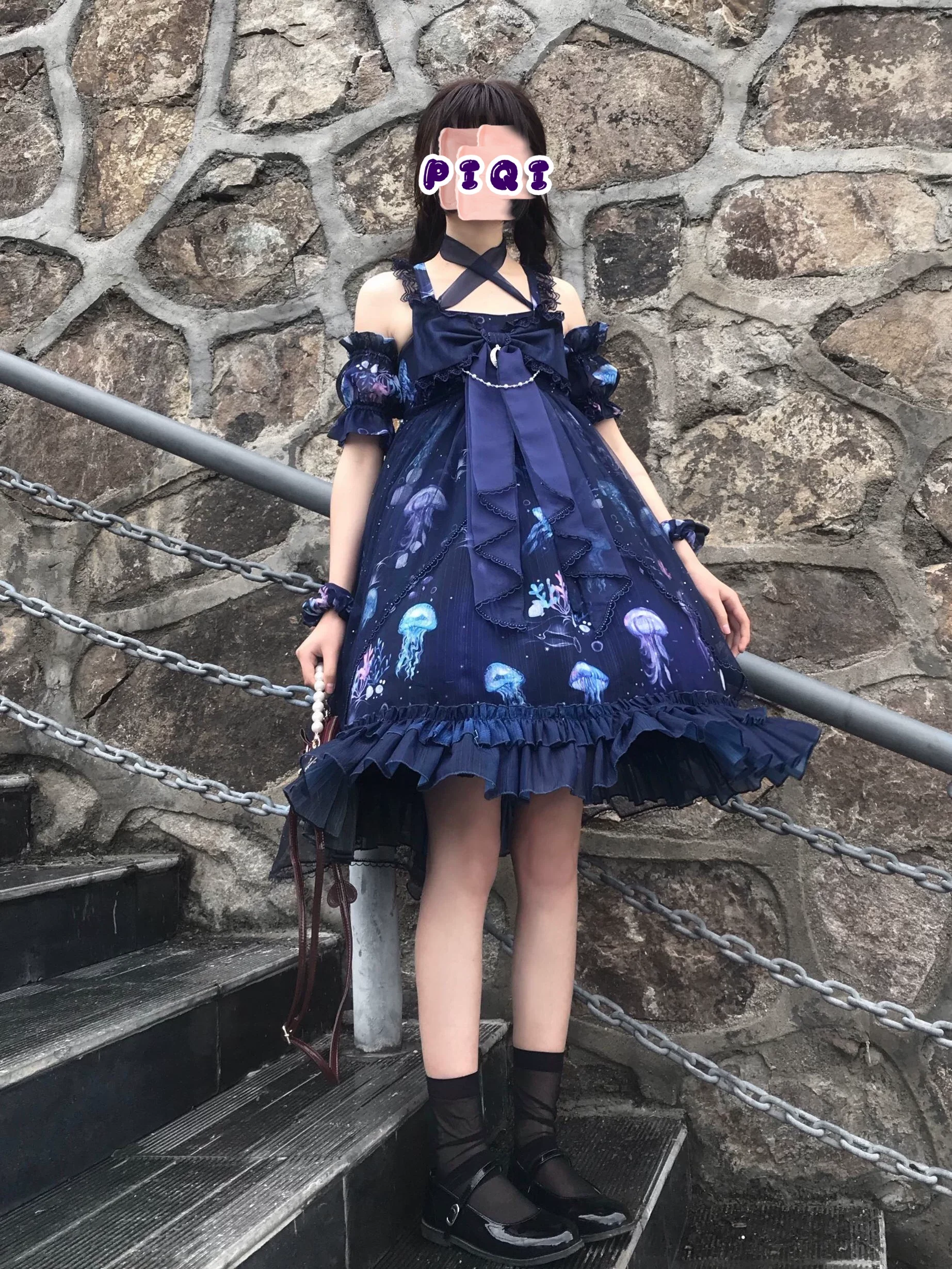 Coral Jellyfish - Sweet Lolita High-waist JSK Dress, Jellyfish & Coral Print - Image 65