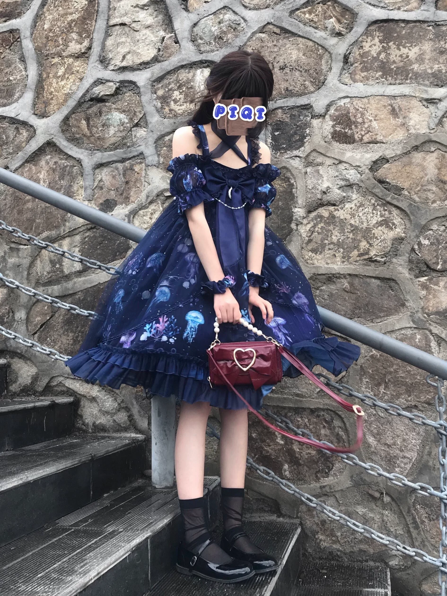 Coral Jellyfish - Sweet Lolita High-waist JSK Dress, Jellyfish & Coral Print - Image 66