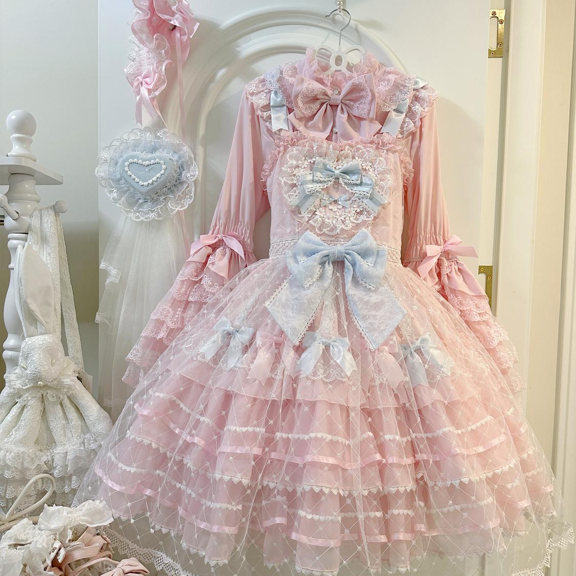 Hanguliang - Spring Awakening - Sweet Lolita JSK and Princess-Sleeved Shirt with Lace Detail - Image 12