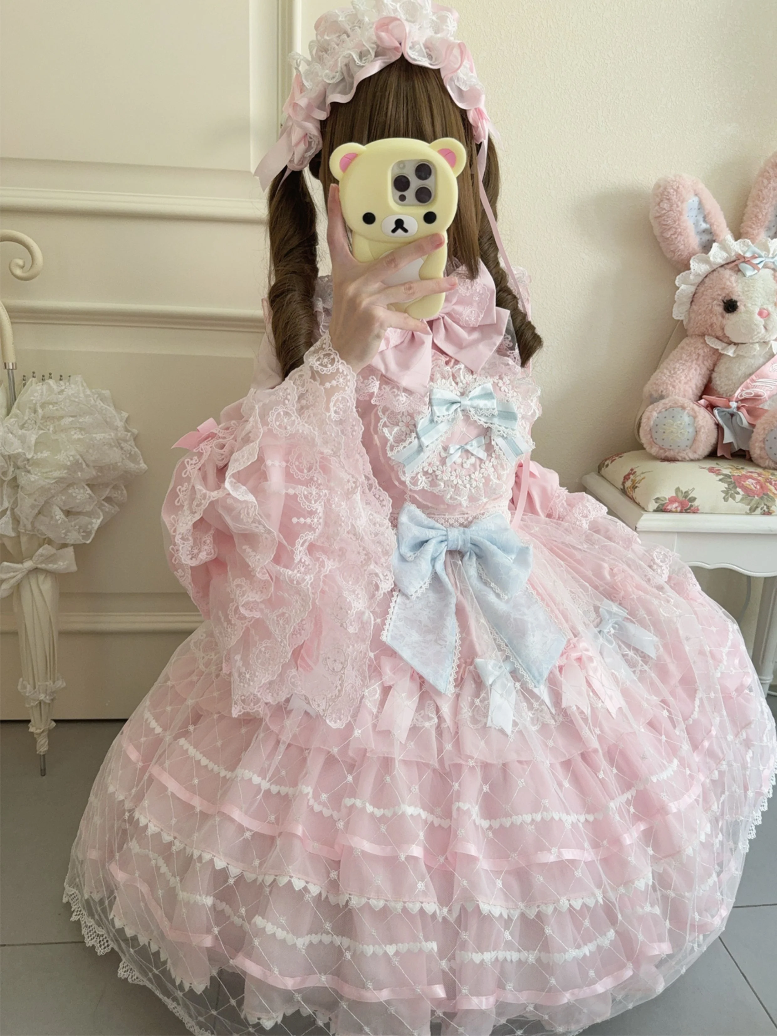 Hanguliang - Spring Awakening - Sweet Lolita JSK and Princess-Sleeved Shirt with Lace Detail - Image 3