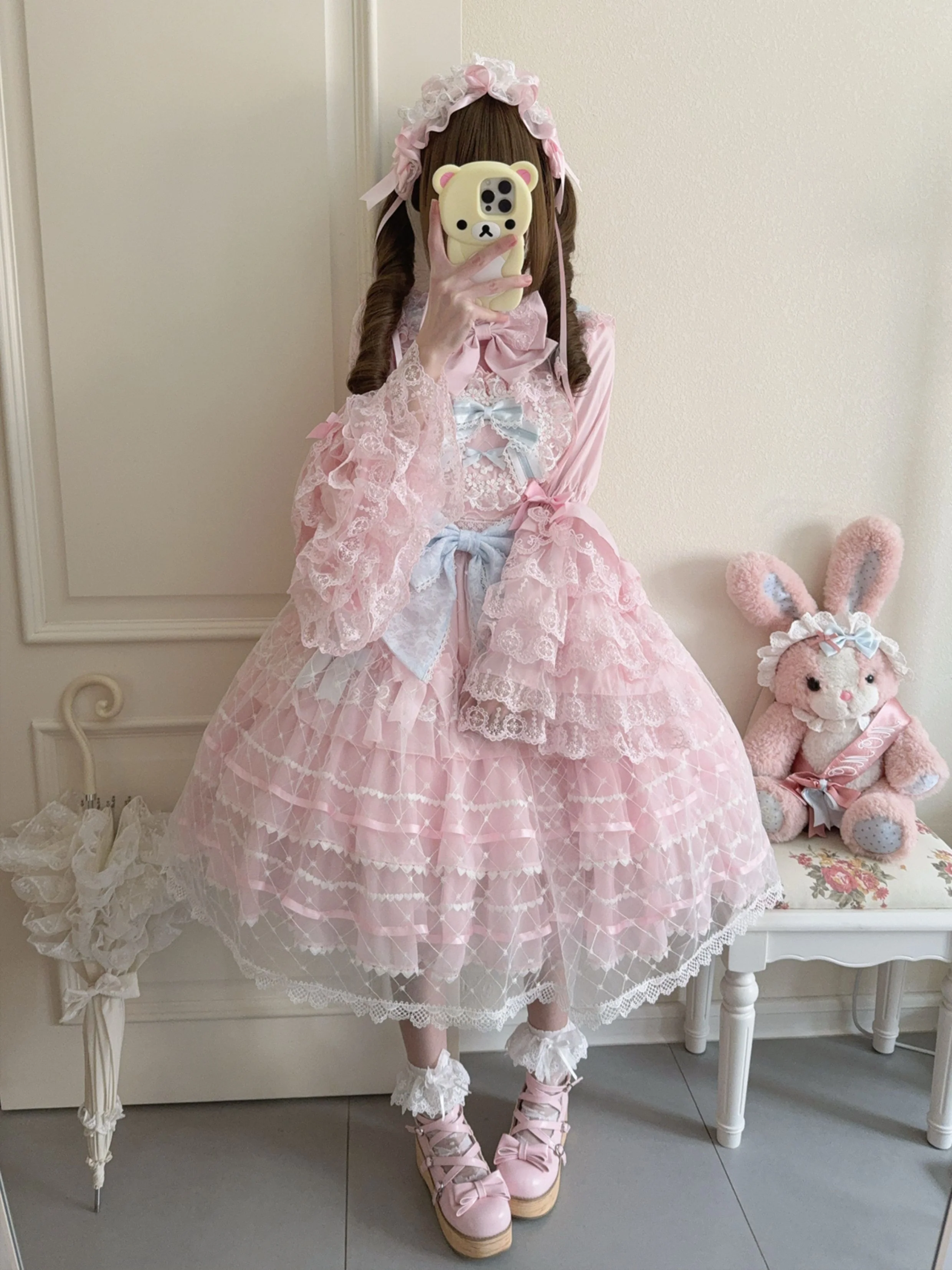 Hanguliang - Spring Awakening - Sweet Lolita JSK and Princess-Sleeved Shirt with Lace Detail - Image 4