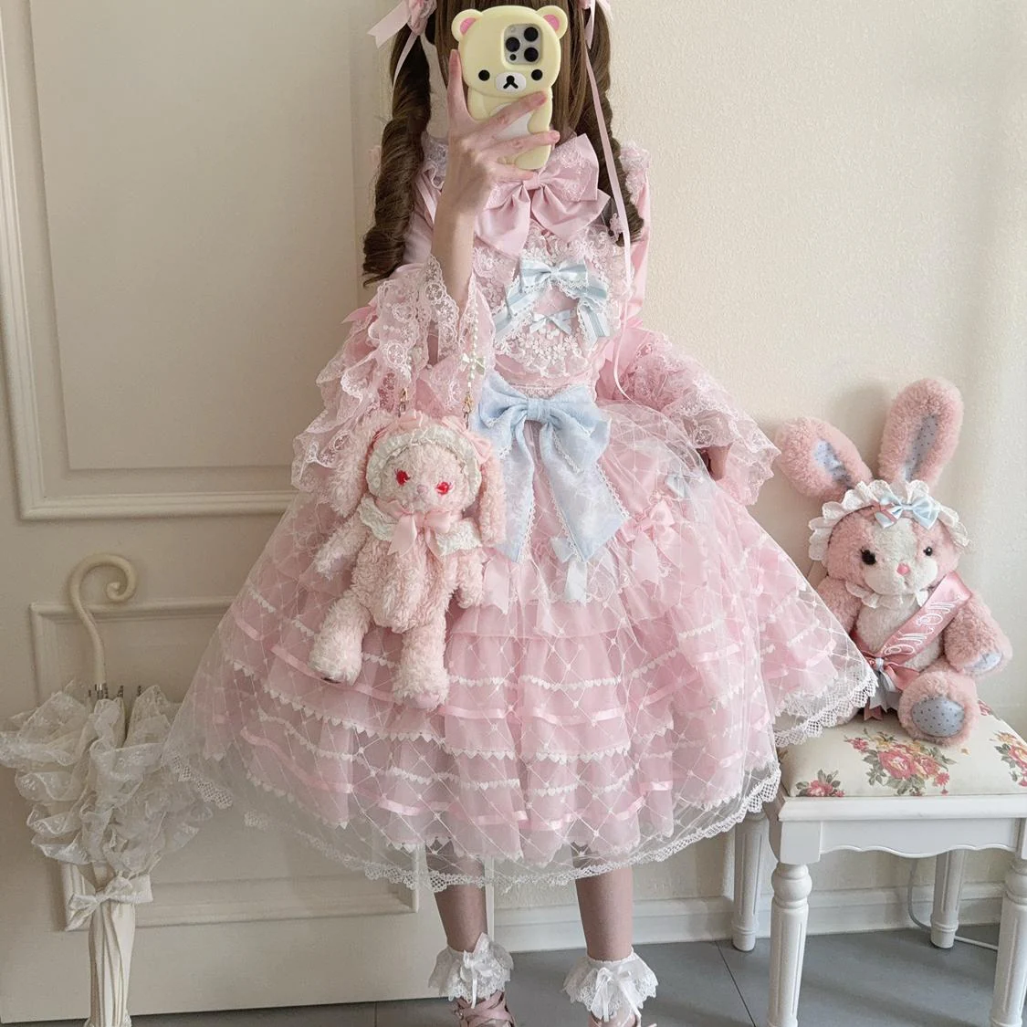 Hanguliang - Spring Awakening - Sweet Lolita JSK and Princess-Sleeved Shirt with Lace Detail - Image 5