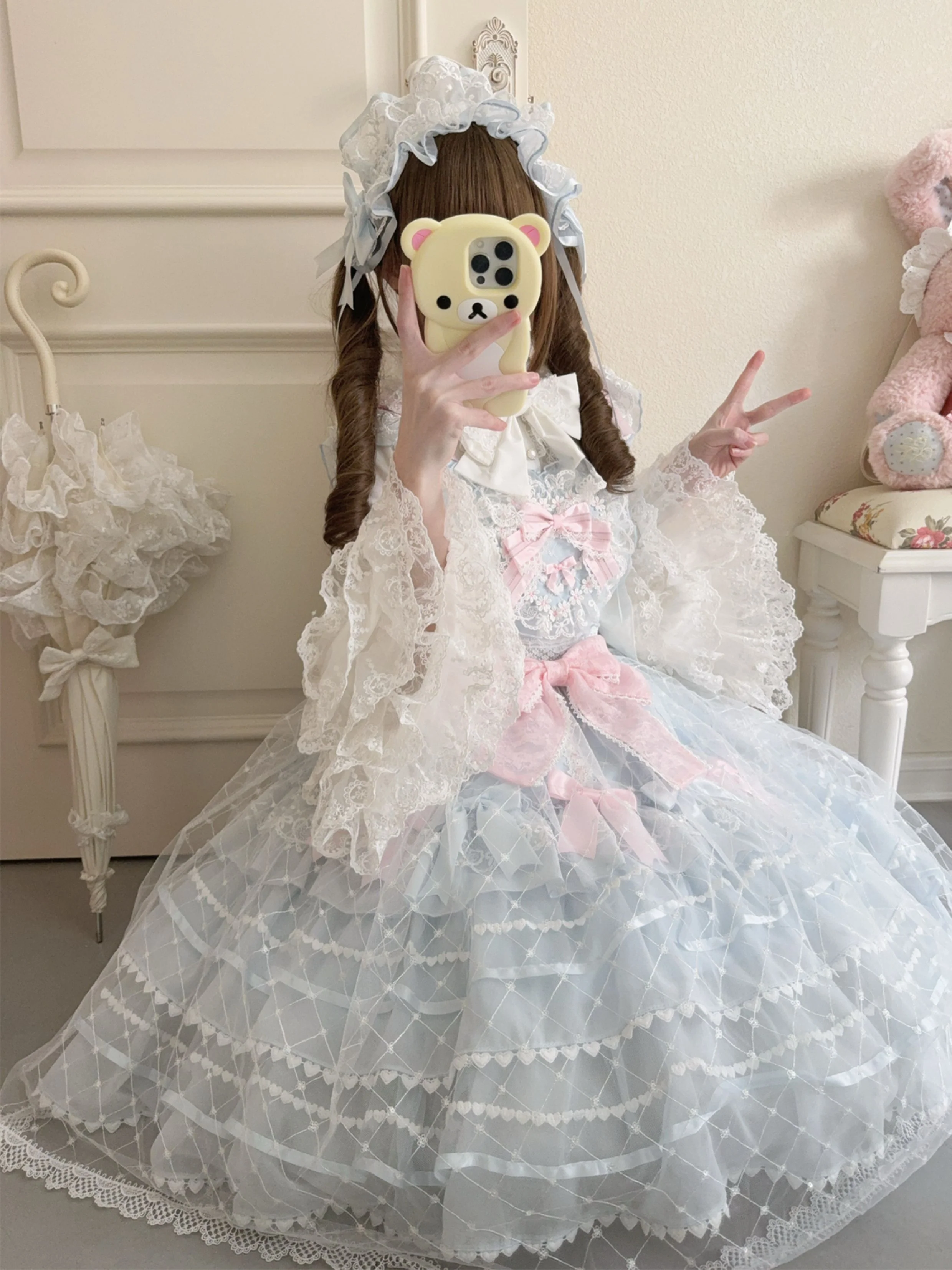 Hanguliang - Spring Awakening - Sweet Lolita JSK and Princess-Sleeved Shirt with Lace Detail - Image 7