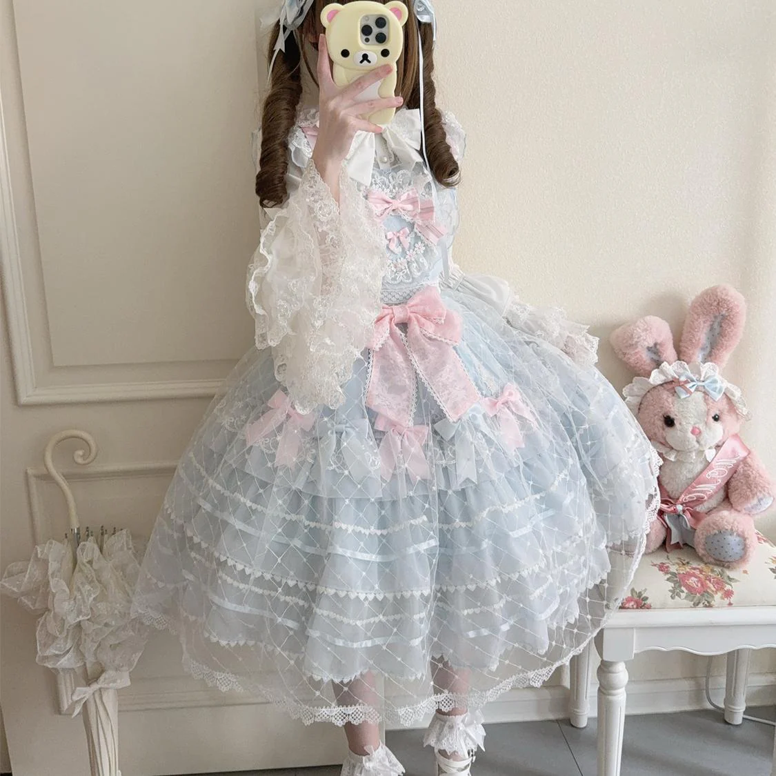 Hanguliang - Spring Awakening - Sweet Lolita JSK and Princess-Sleeved Shirt with Lace Detail - Image 8
