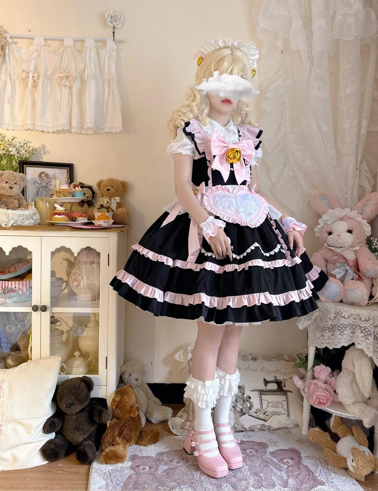 Sweetheart Chef - Sweet Lolita JSK Dress, Bell & Detachable Heart-shaped Apron - Image 17