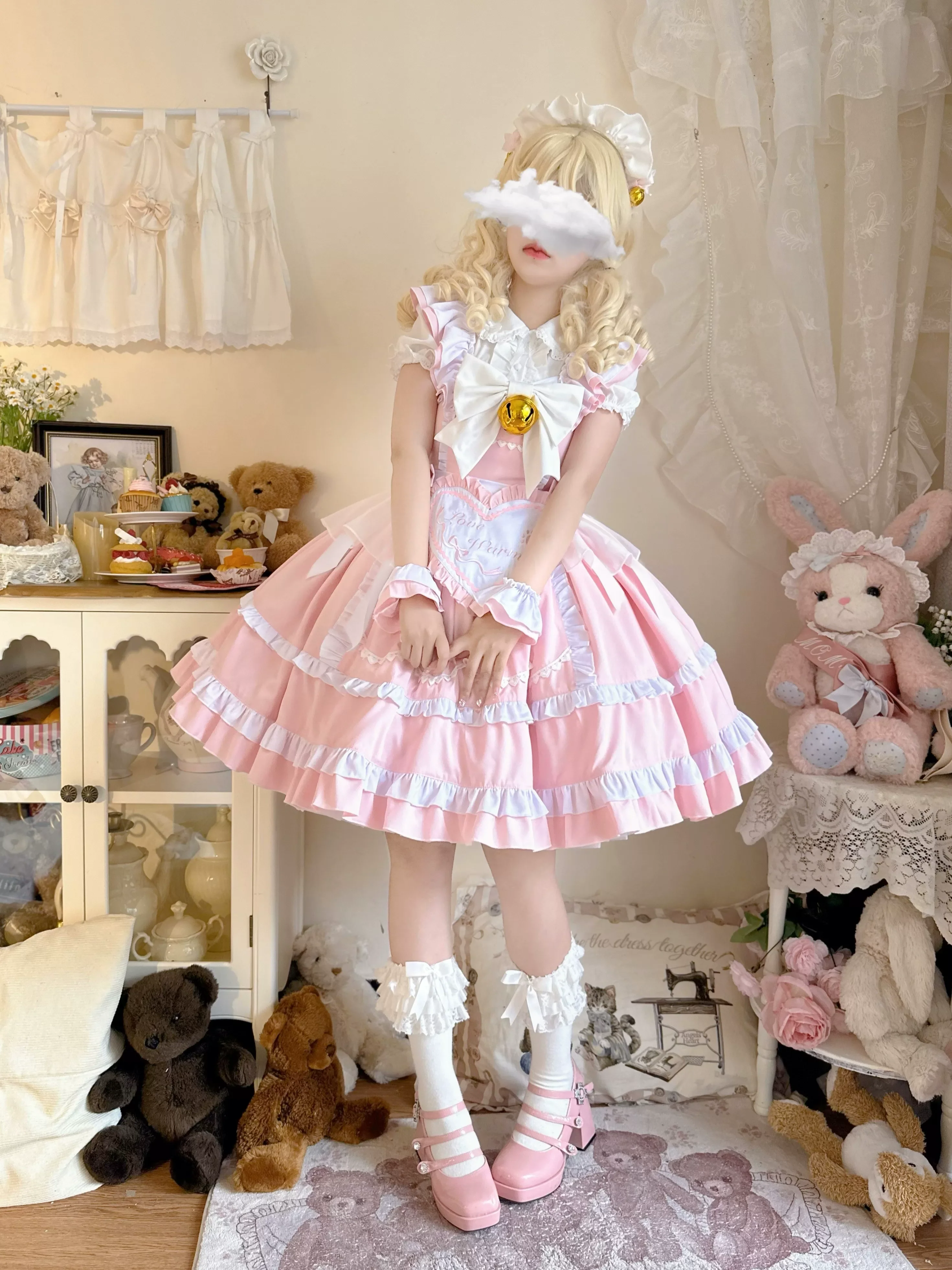 Sweetheart Chef - Sweet Lolita JSK Dress, Bell & Detachable Heart-shaped Apron - Image 5