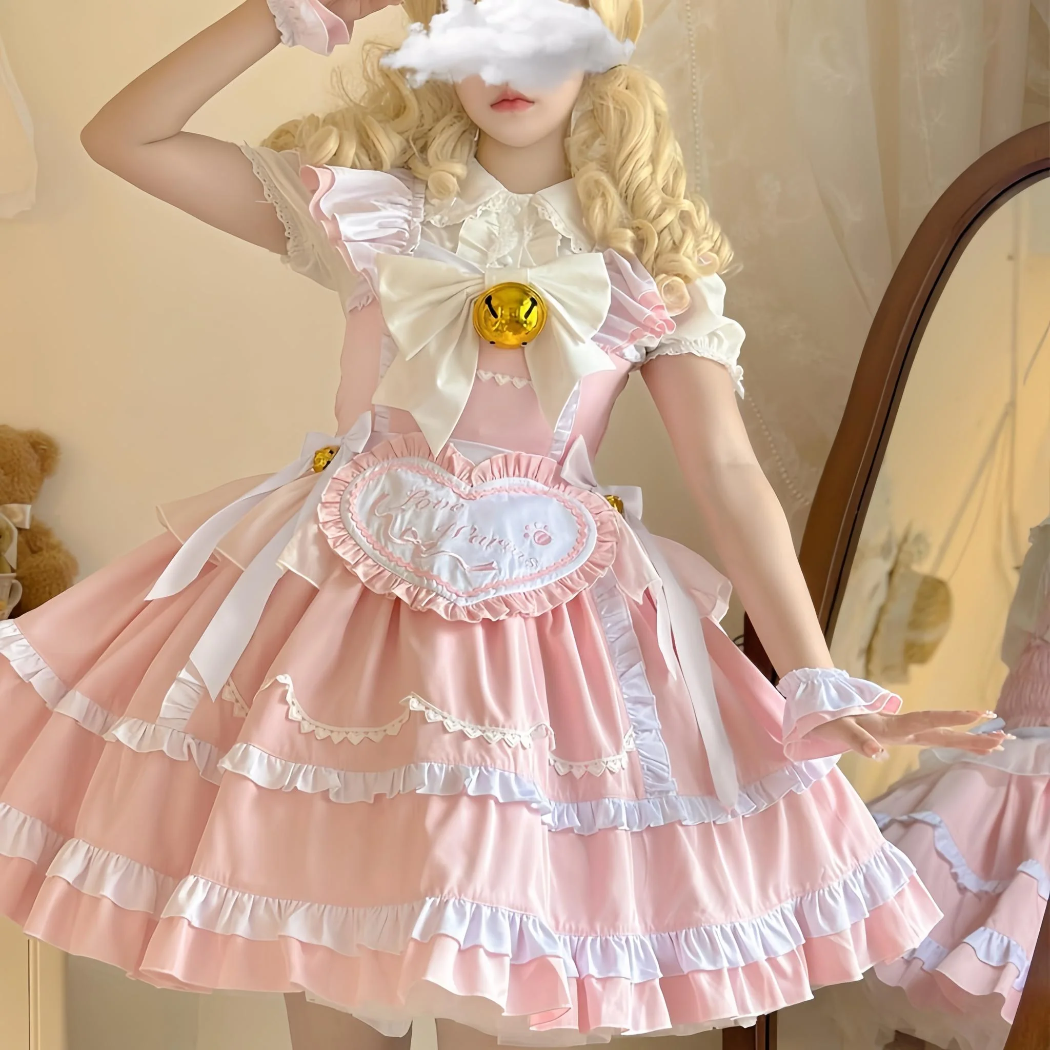 Sweetheart Chef - Sweet Lolita JSK Dress, Bell & Detachable Heart-shaped Apron - Image 9