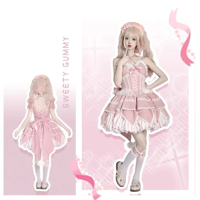 Sweety Gummy - Sweet Lolita JSK Dress Big Bow Flower Bud Lolita Dress - Image 4