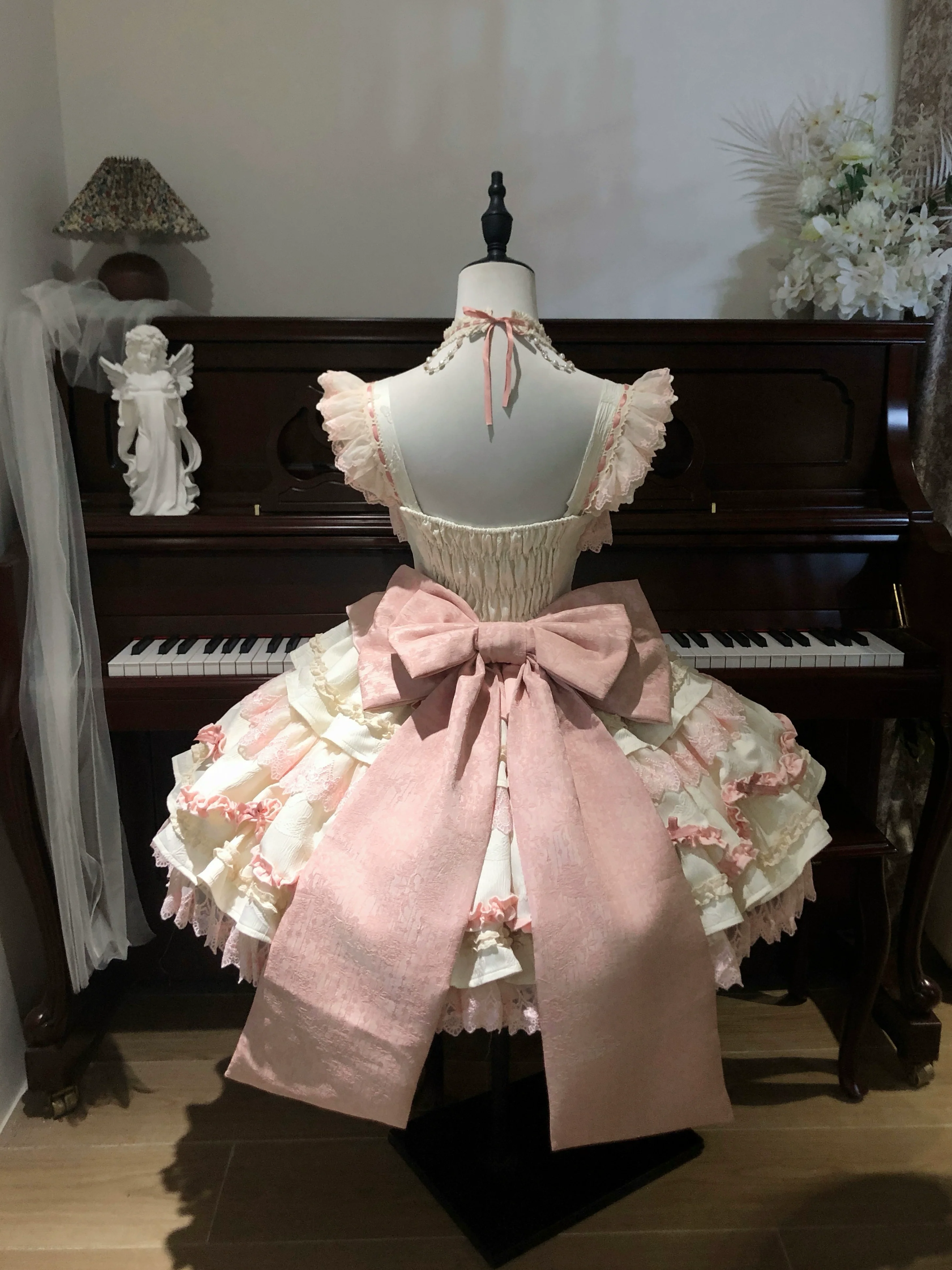 Pudding Lolita - Floral Bell Dream - Sweet Lolita JSK Dress, Halter Neckline - Image 2