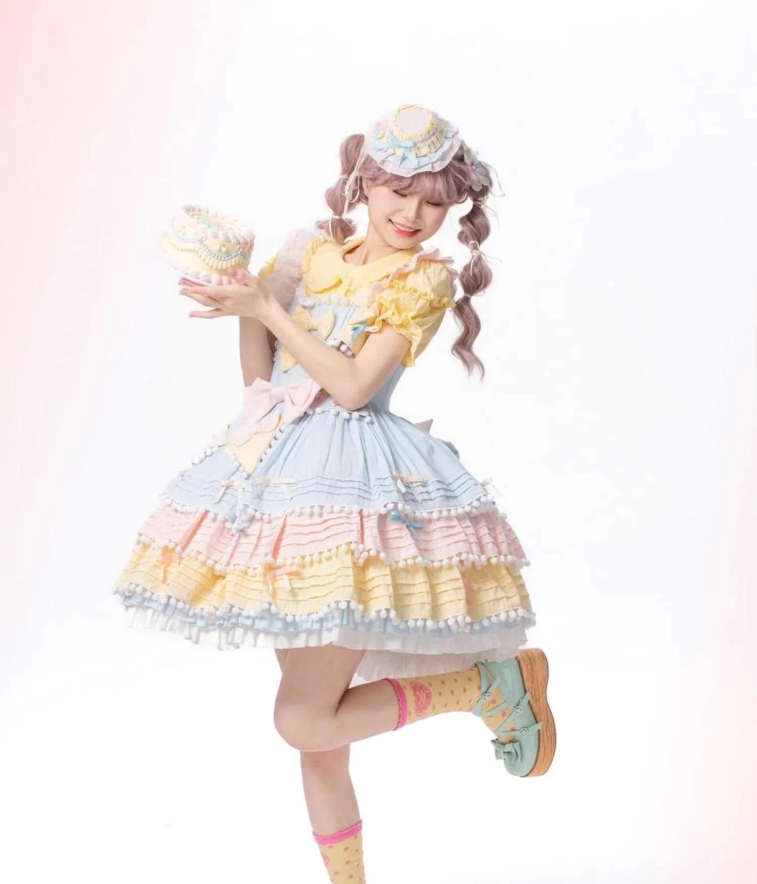 Chubby Cat Diary - Sweetheart Macarons - Sweet Lolita JSK Dress, Pom-pom Accents - Image 10
