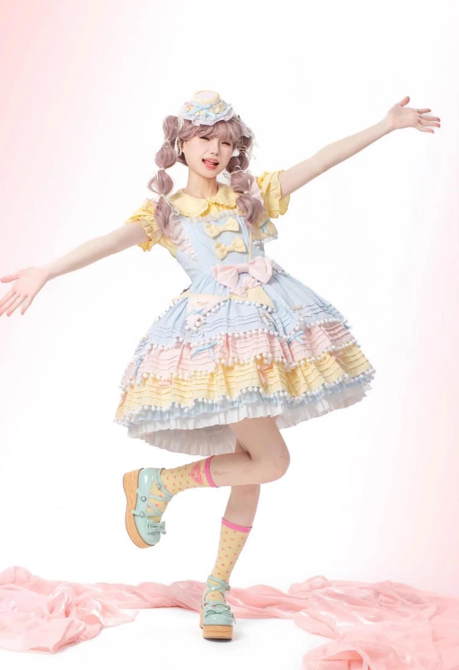 Chubby Cat Diary - Sweetheart Macarons - Sweet Lolita JSK Dress, Pom-pom Accents - Image 11