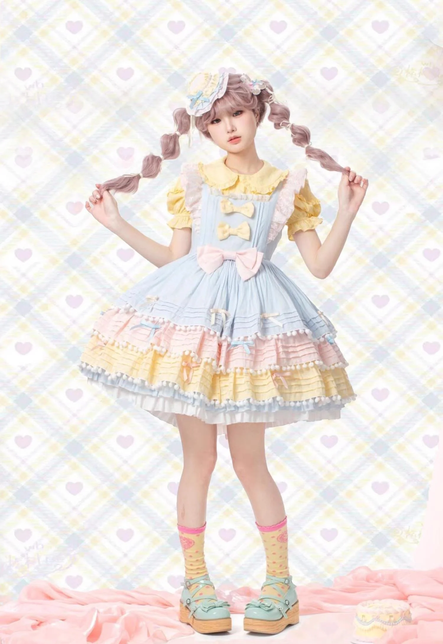 Chubby Cat Diary - Sweetheart Macarons - Sweet Lolita JSK Dress, Pom-pom Accents - Image 2