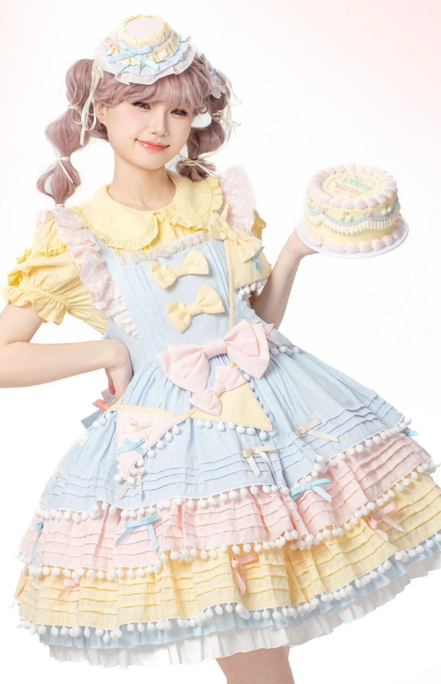 Chubby Cat Diary - Sweetheart Macarons - Sweet Lolita JSK Dress, Pom-pom Accents - Image 3