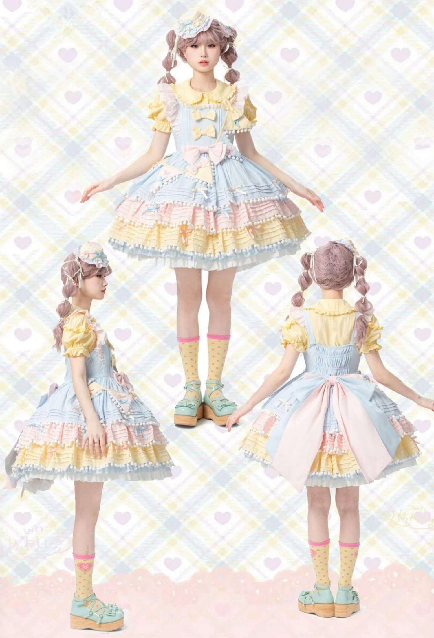 Chubby Cat Diary - Sweetheart Macarons - Sweet Lolita JSK Dress, Pom-pom Accents - Image 4