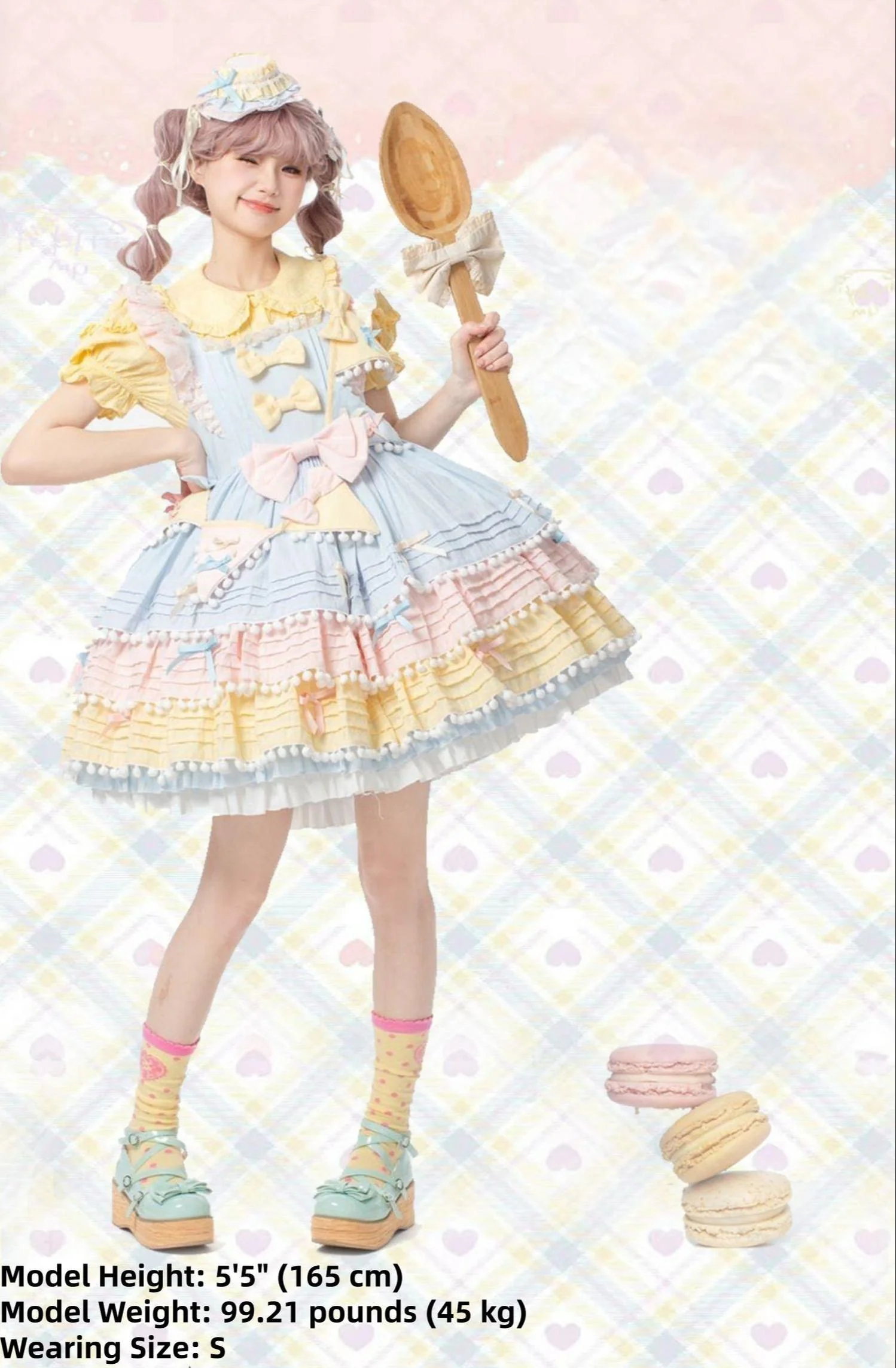 Chubby Cat Diary - Sweetheart Macarons - Sweet Lolita JSK Dress, Pom-pom Accents - Image 5