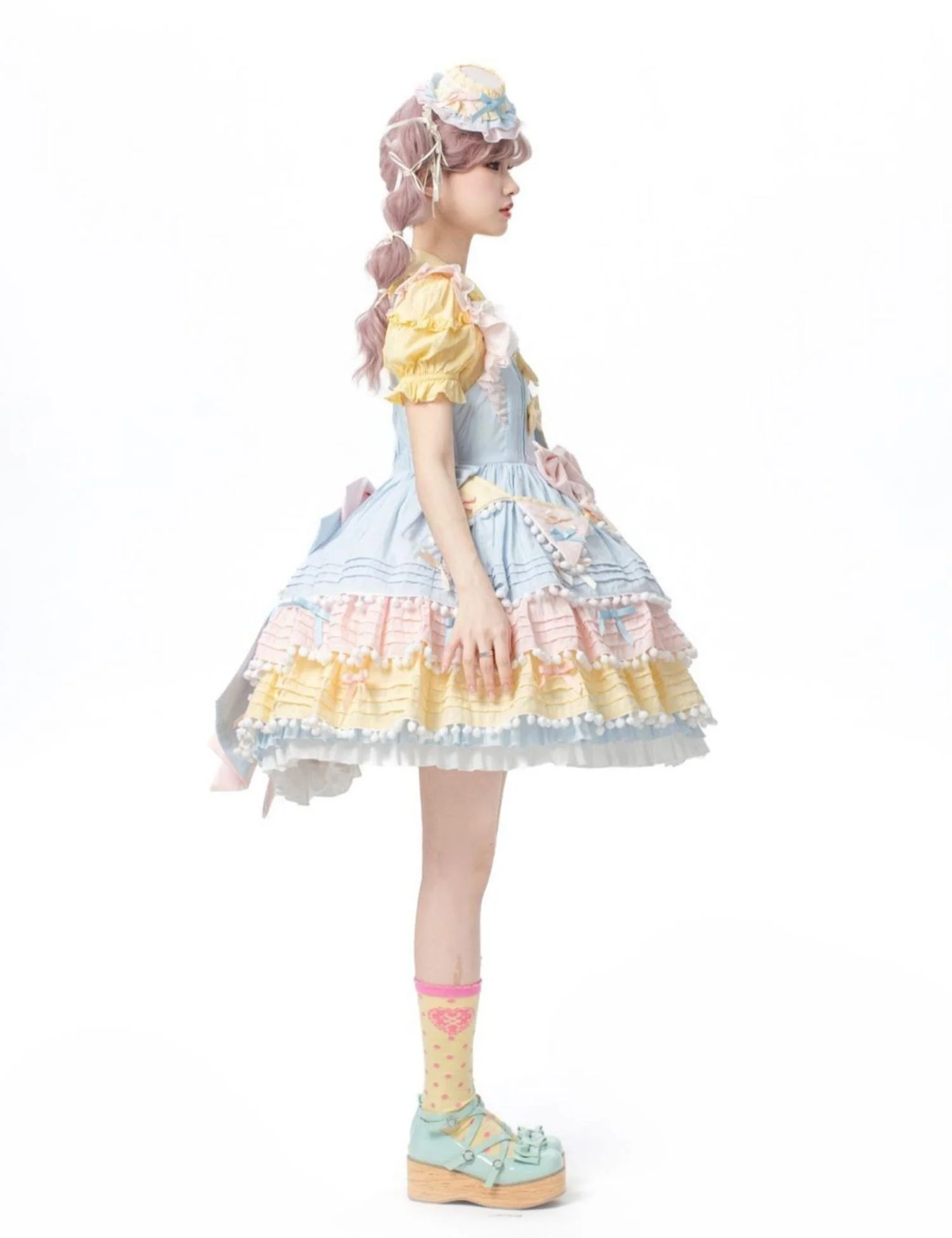 Chubby Cat Diary - Sweetheart Macarons - Sweet Lolita JSK Dress, Pom-pom Accents - Image 7