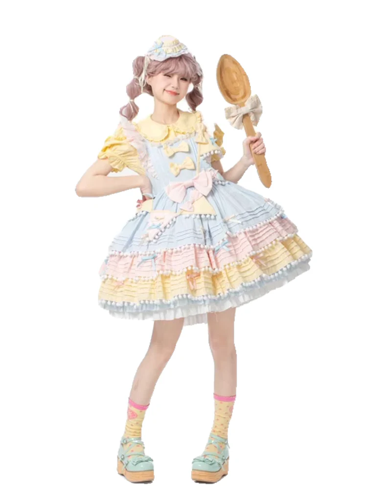 Chubby Cat Diary - Sweetheart Macarons - Sweet Lolita JSK Dress, Pom-pom Accents - Image 8