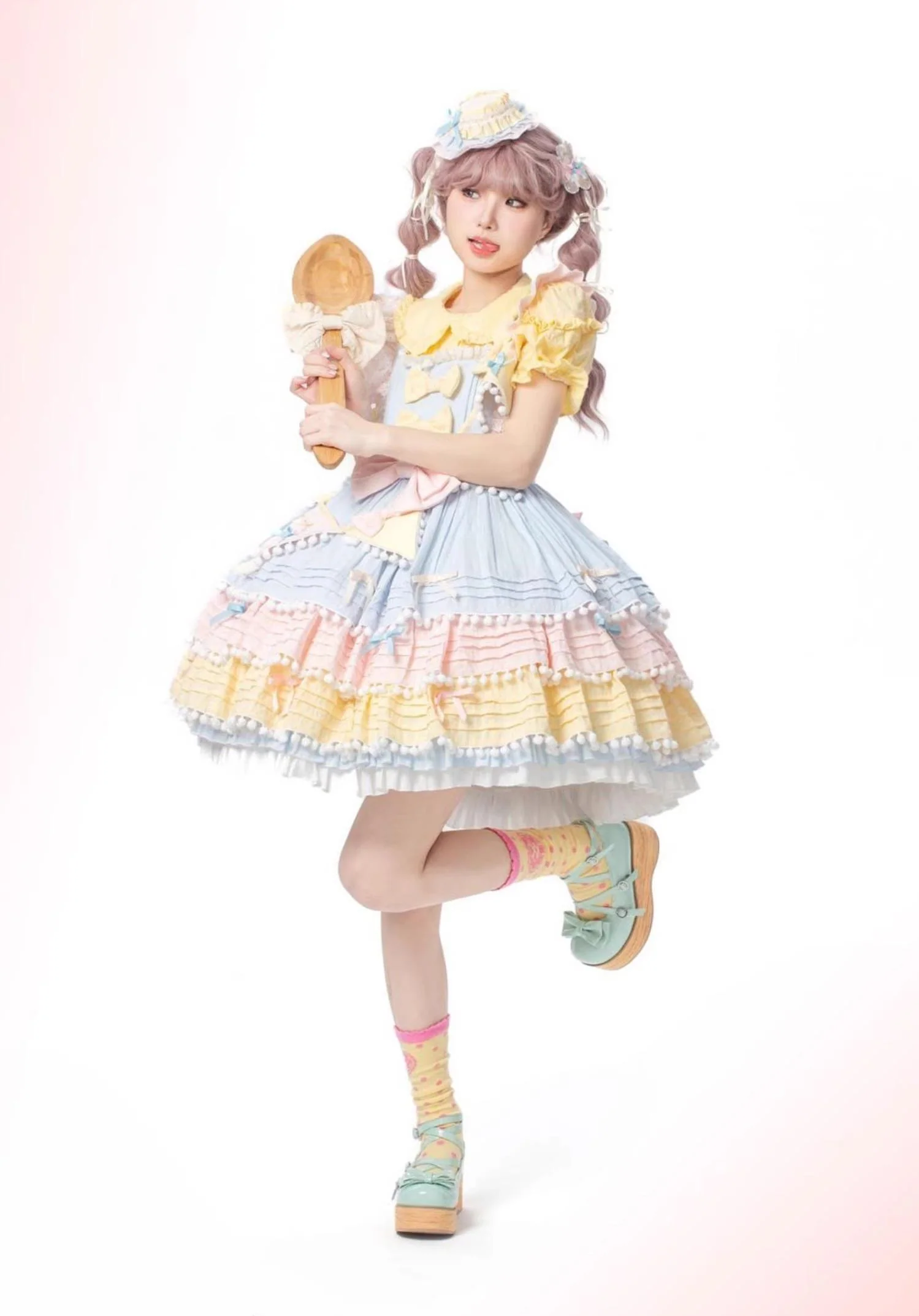 Chubby Cat Diary - Sweetheart Macarons - Sweet Lolita JSK Dress, Pom-pom Accents - Image 9