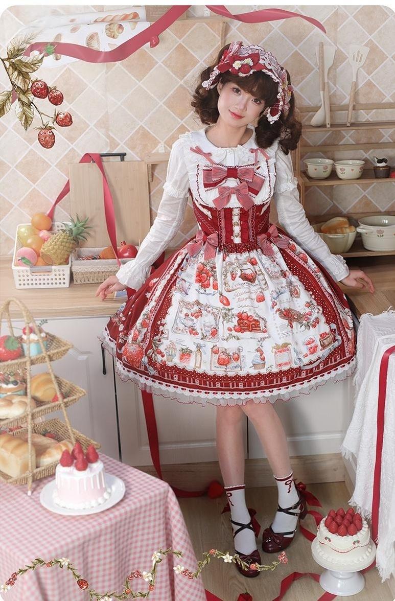 Strawberry Manor - Sweet Lolita JSK Dress, Strawberry Print - Image 10