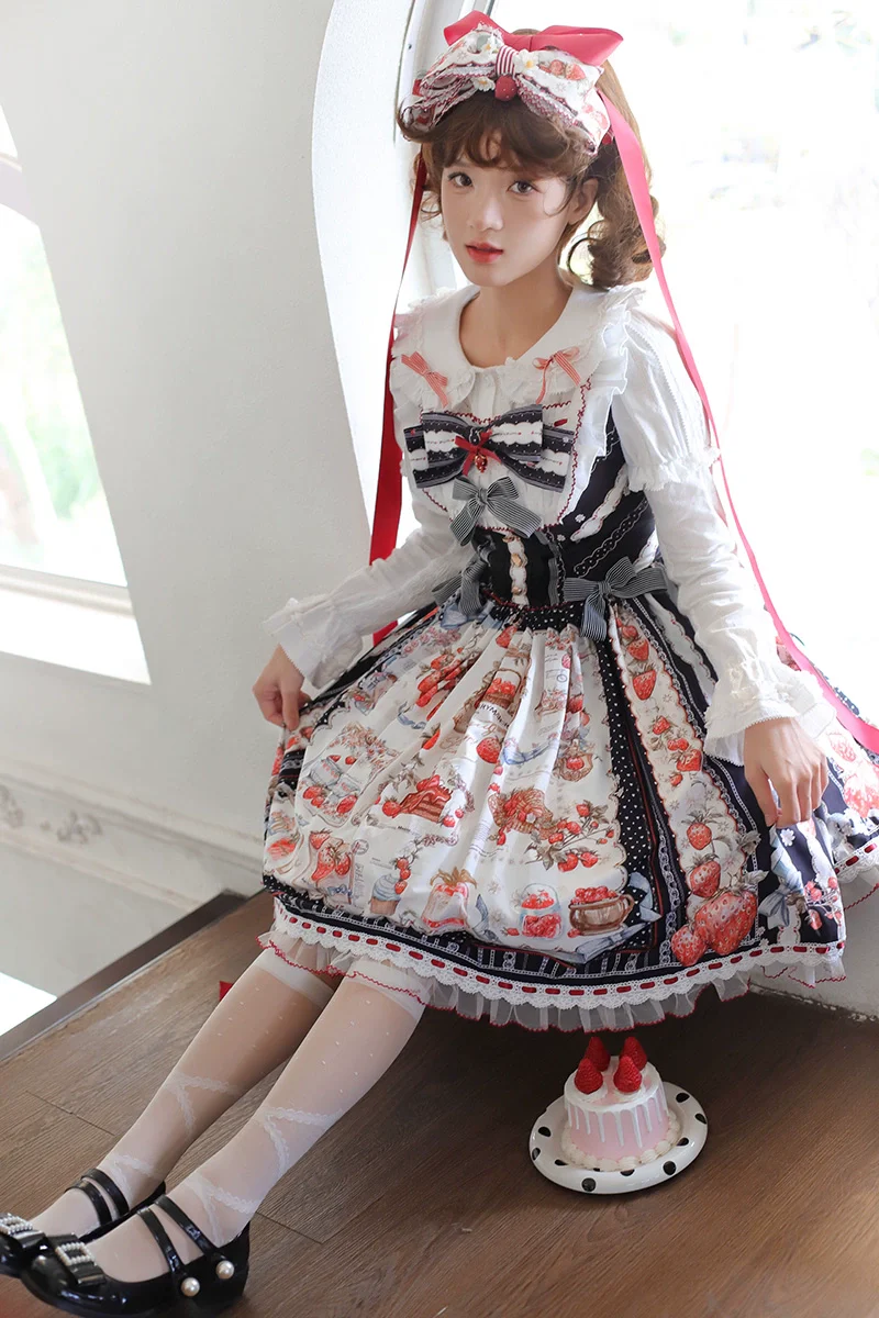 Strawberry Manor - Sweet Lolita JSK Dress, Strawberry Print - Image 21