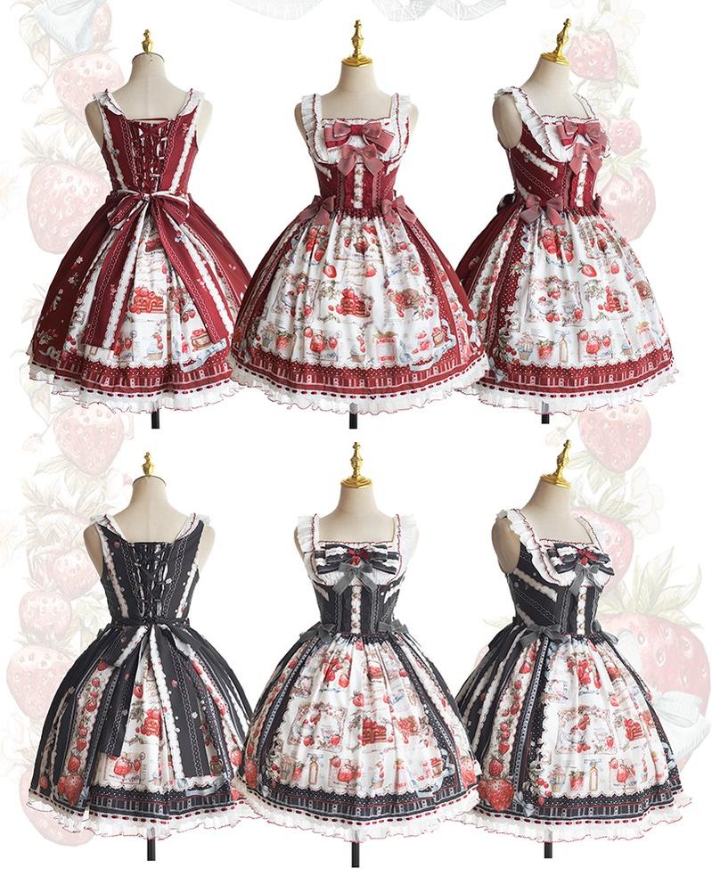Strawberry Manor - Sweet Lolita JSK Dress, Strawberry Print - Image 27
